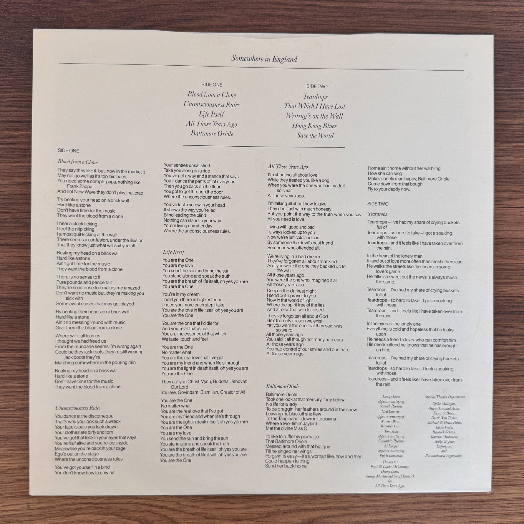 George Harrison – Somewhere In England Japan Vinyl