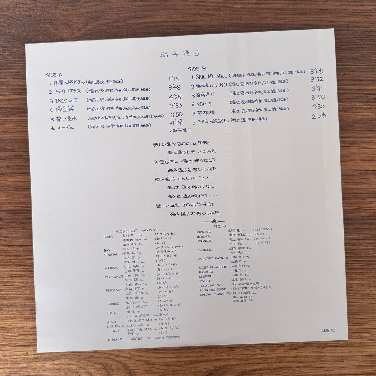 Jun Horie – Glass Street ~As the Season Fades Away Japan Vinyl