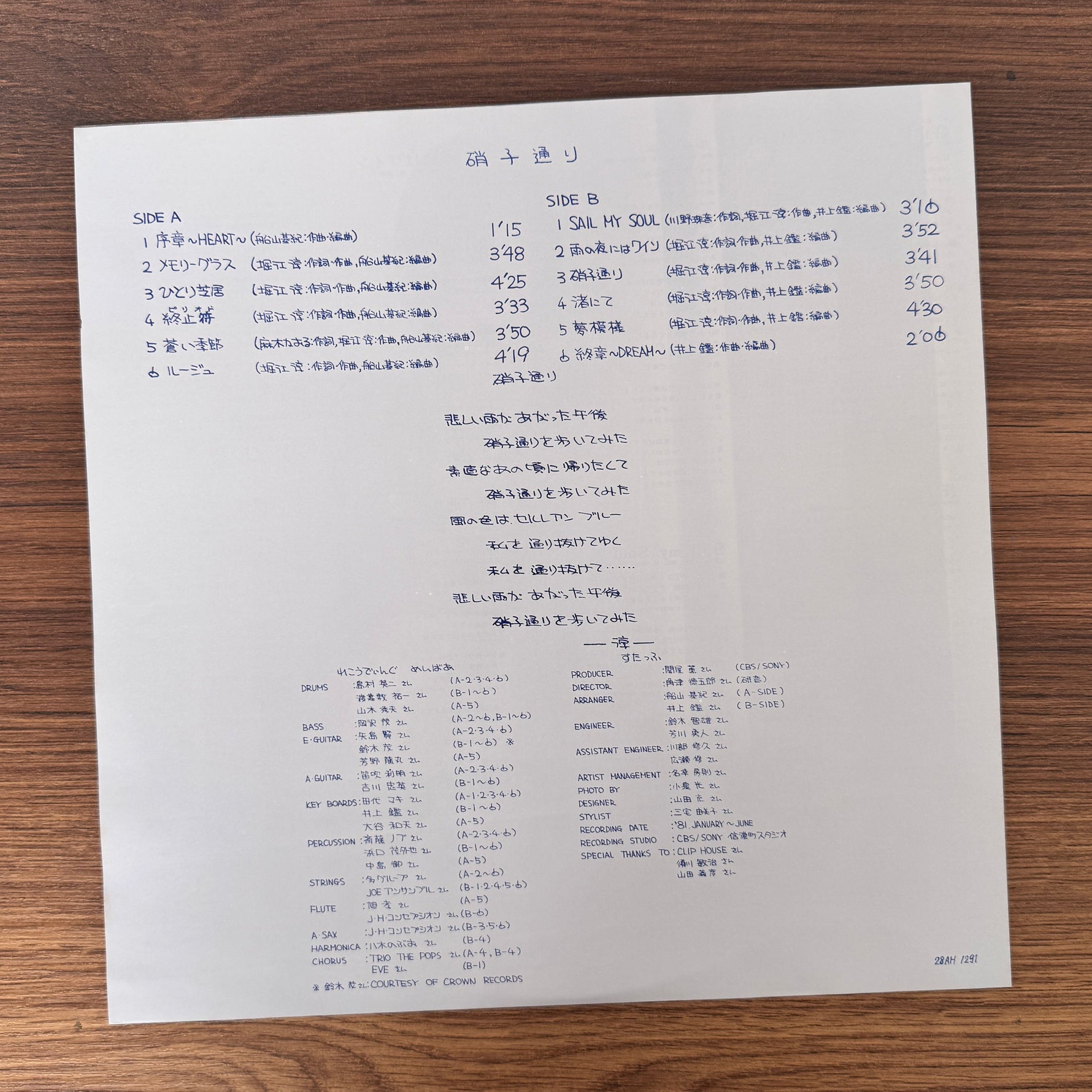 Jun Horie – Glass Street ~As the Season Fades Away Japan Vinyl