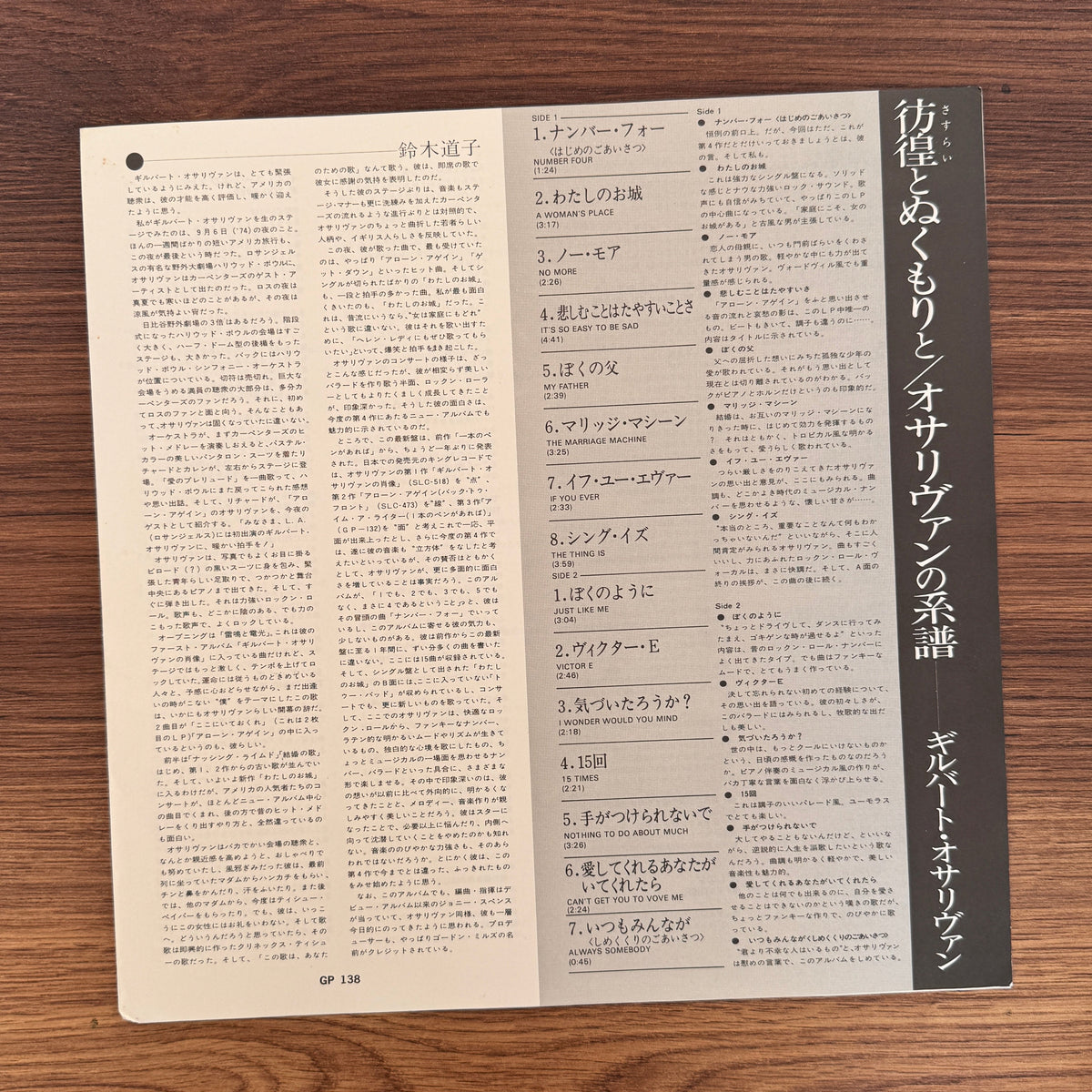 Gilbert O'Sullivan – A Stranger In My Own Backyard Japan Vinyl