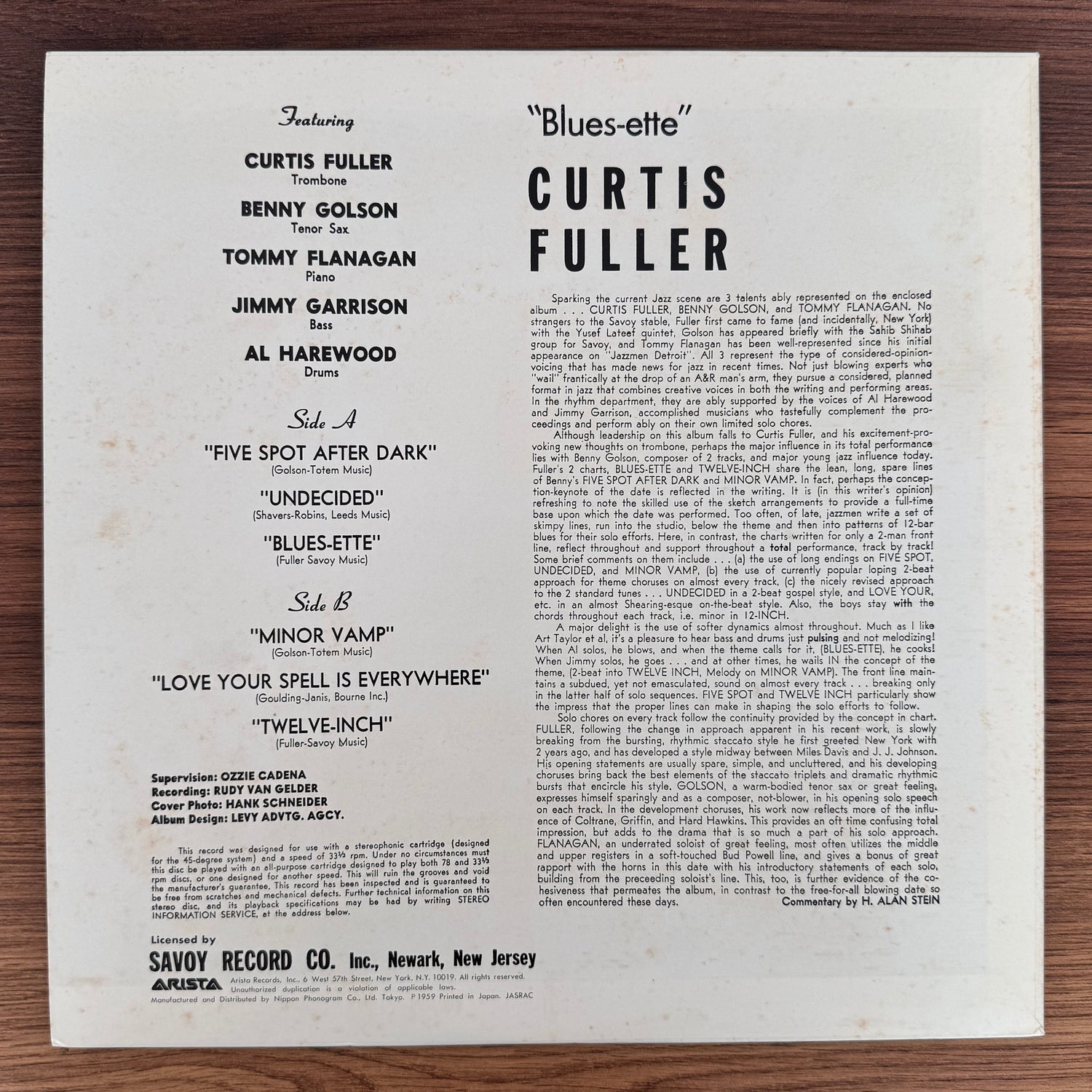 Curtis Fuller's Quintet – Blues-ette Japan Vinyl