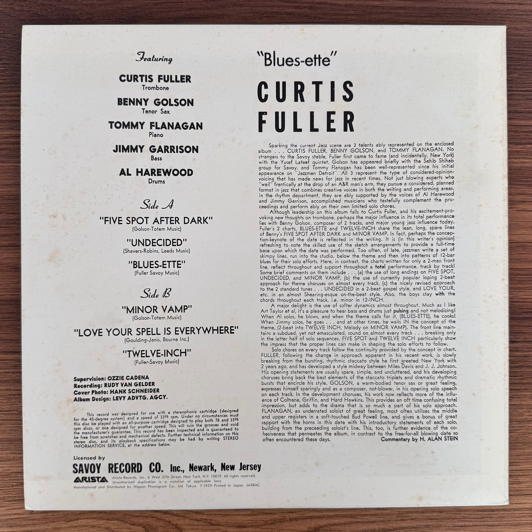Curtis Fuller's Quintet – Blues-ette Japan Vinyl