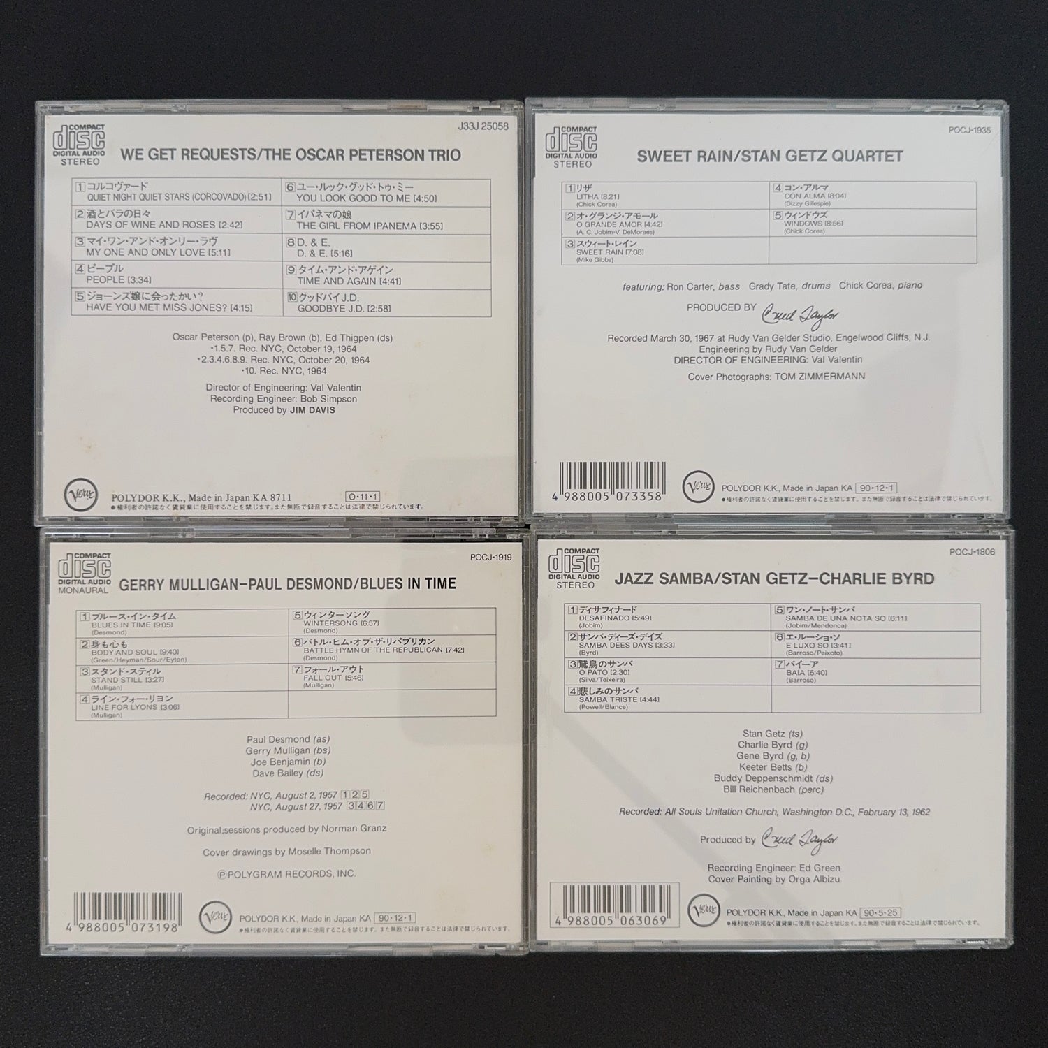 Verve - Stan Getz & Oscar Peterson & Gerry Mulligan Jazz CD Lotu (4 Adet)