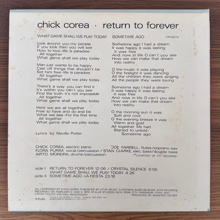 Chick Corea – Return To Forever Japan Vinyl