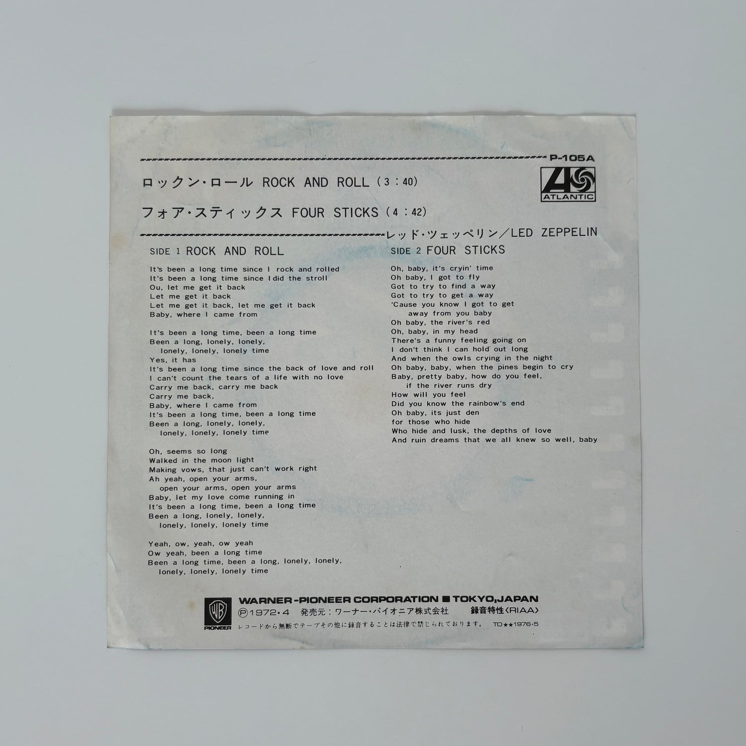Led Zeppelin – Rock And Roll / Four Sticks Japan Vinyl