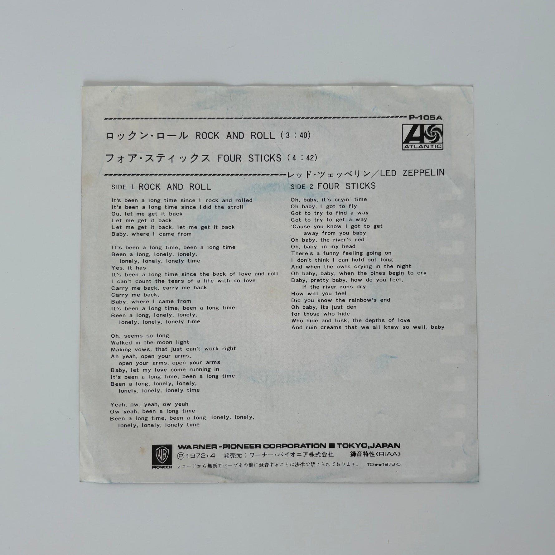 Led Zeppelin – Rock And Roll / Four Sticks Japan Vinyl