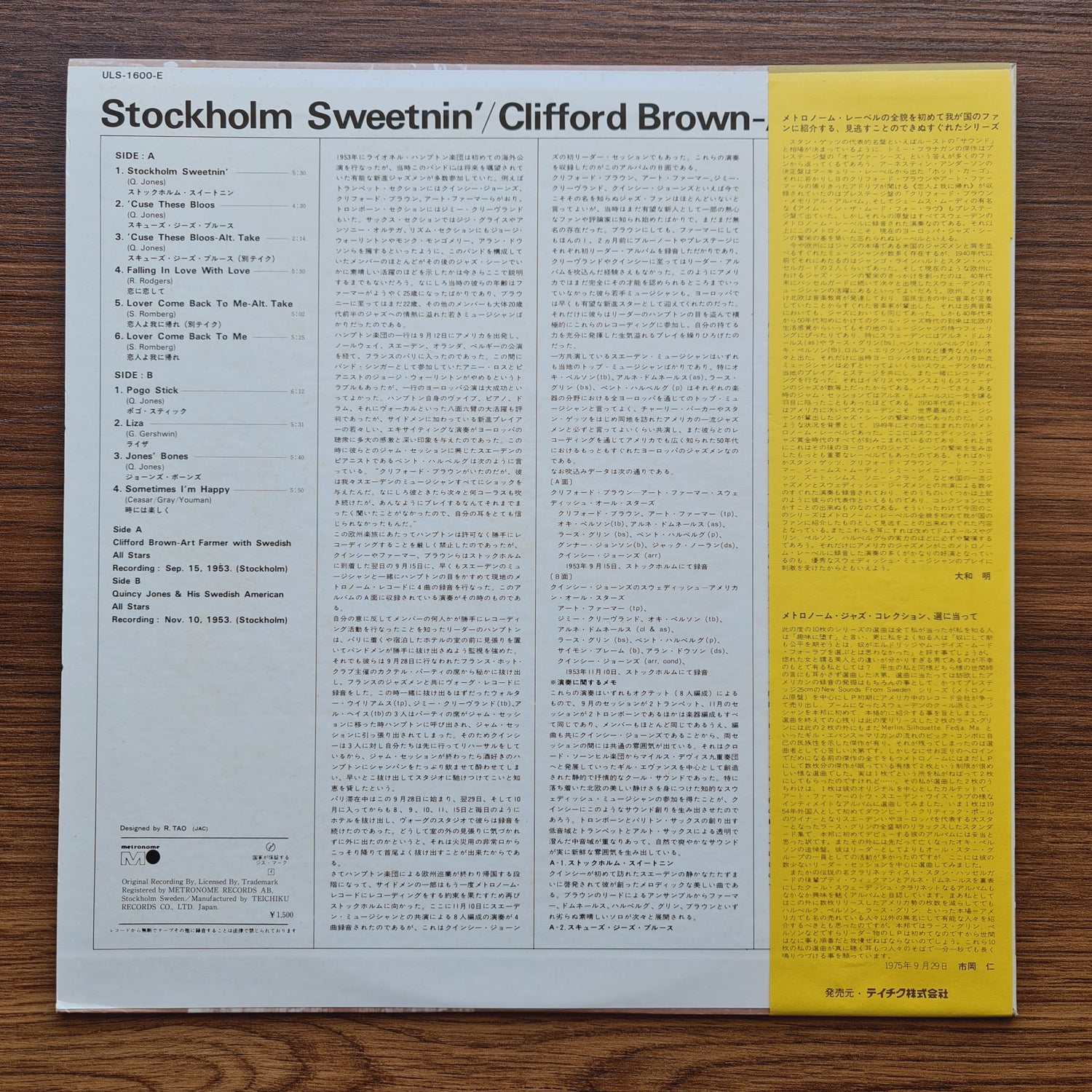 Clifford Brown - Art Farmer – Stockholm Sweetnin' Only Japan Vinyl