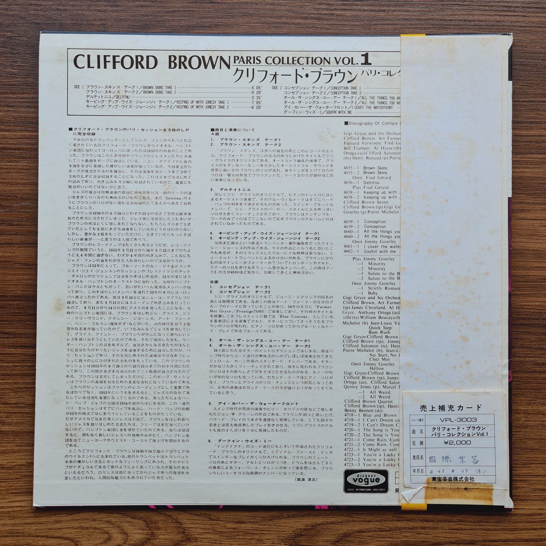 Clifford Brown – Paris Collection Vol. 1 Only Japan Vinyl