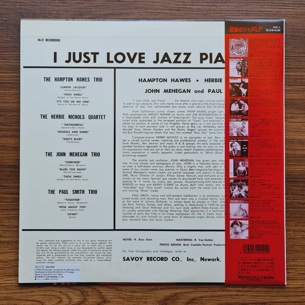 Hampton Hawes, Herbie Nichols, John Mehegan, Paul Smith – I Just Love Jazz Piano! Only Japan Vinyl