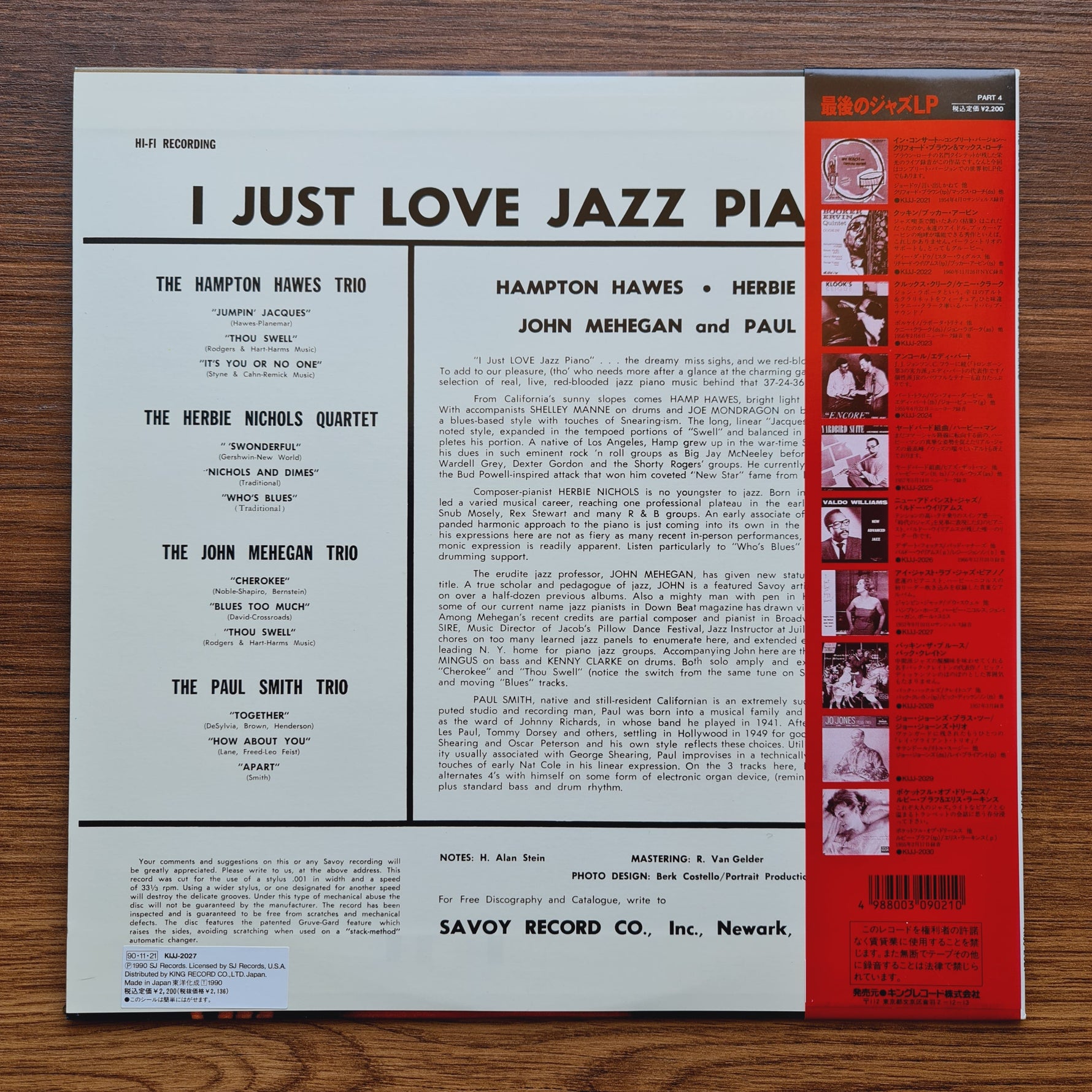 Hampton Hawes, Herbie Nichols, John Mehegan, Paul Smith – I Just Love Jazz Piano! Only Japan Vinyl