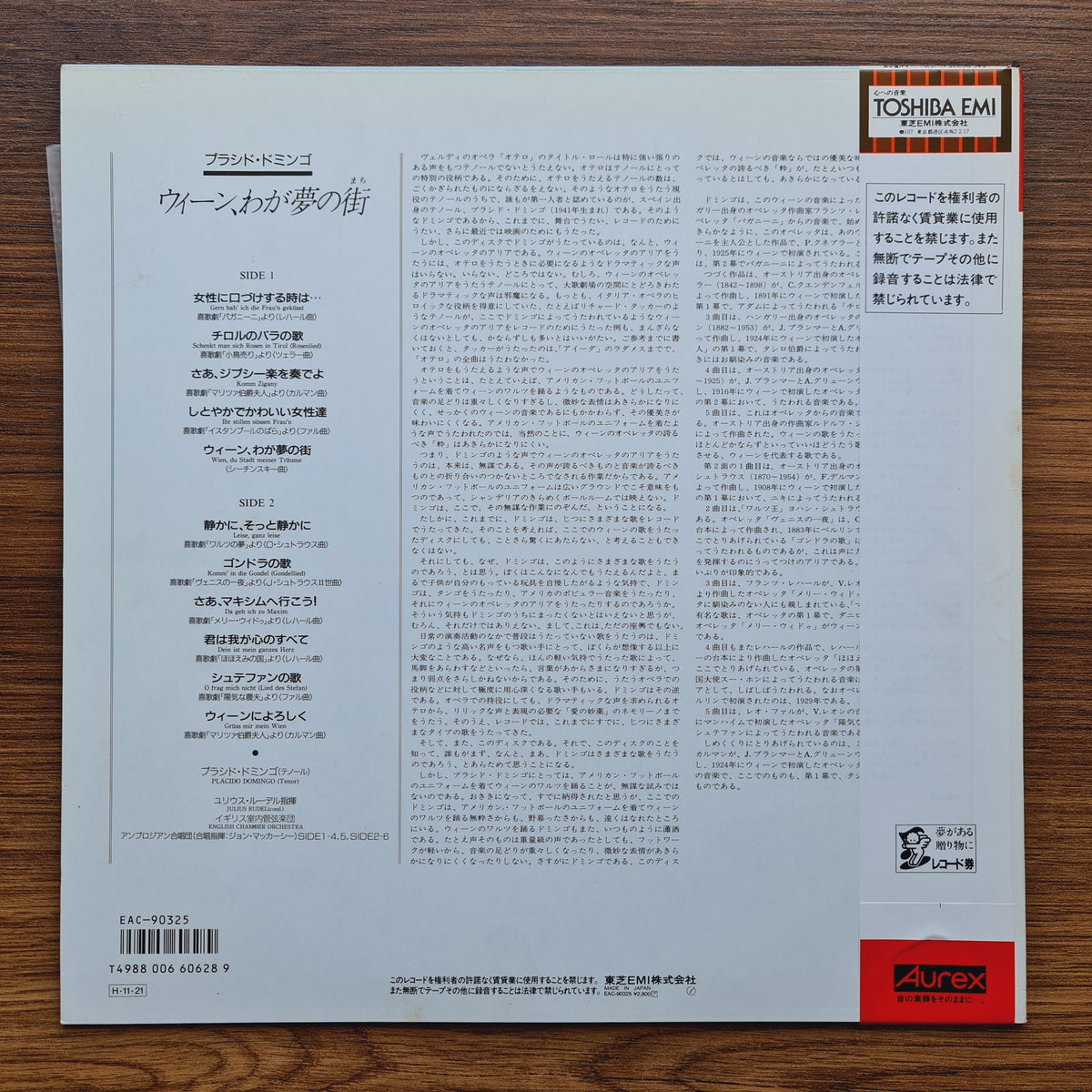 Placido Domingo – Vienna, City Of My Dreams Only Japan Vinyl