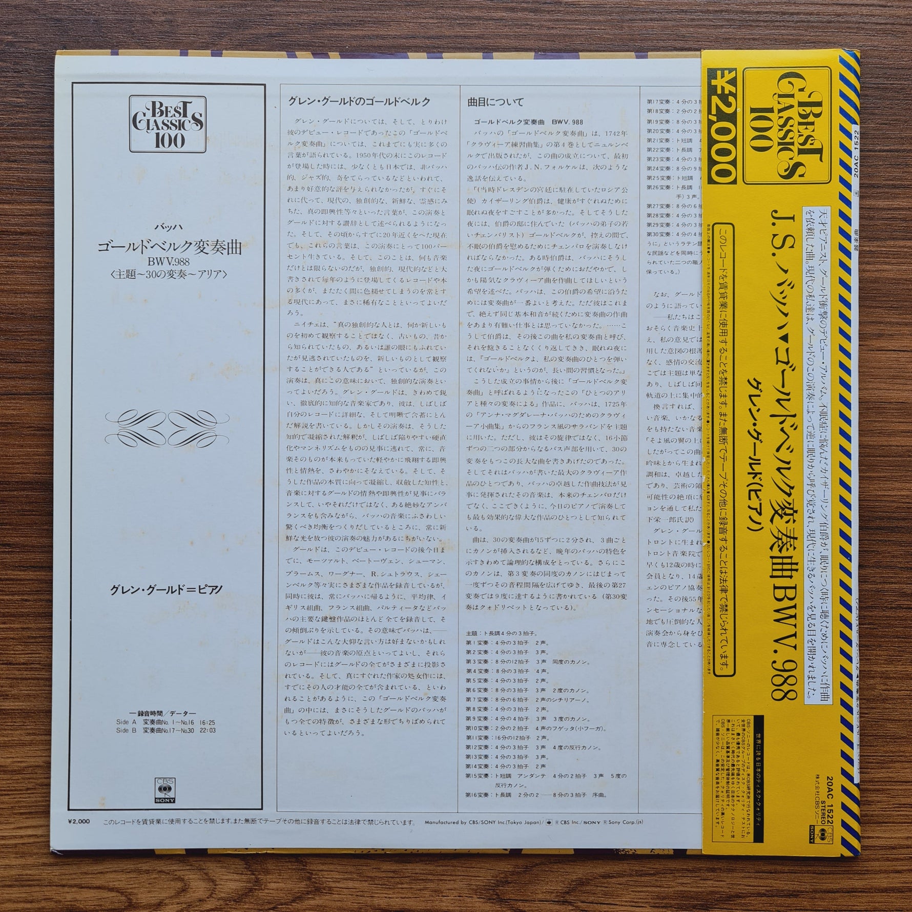 Bach & Glenn Gould – Bach: The Goldberg Variations Only Japan Vinyl