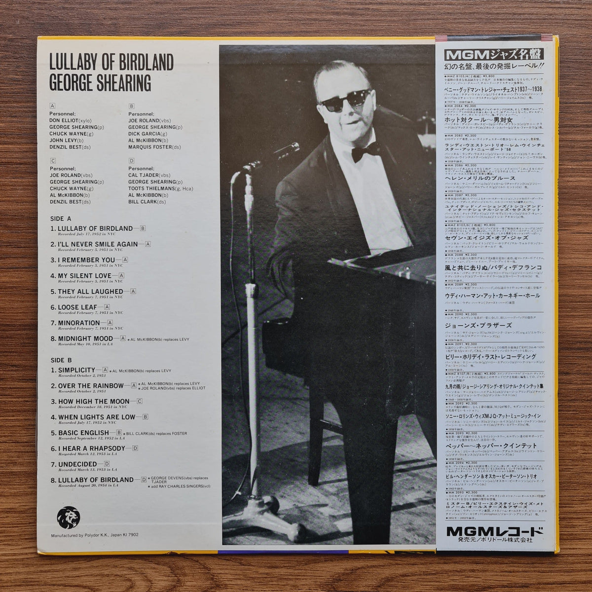 George Shearing – Lullaby Of Birdland Only Japan Vinyl