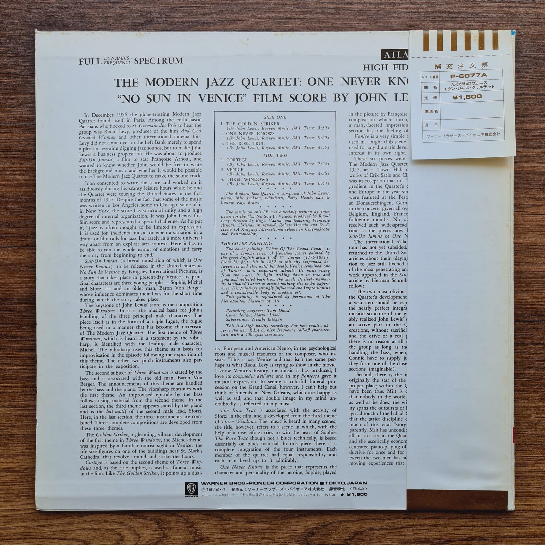 The Modern Jazz Quartet – No Sun In Venice Only Japan Vinyl