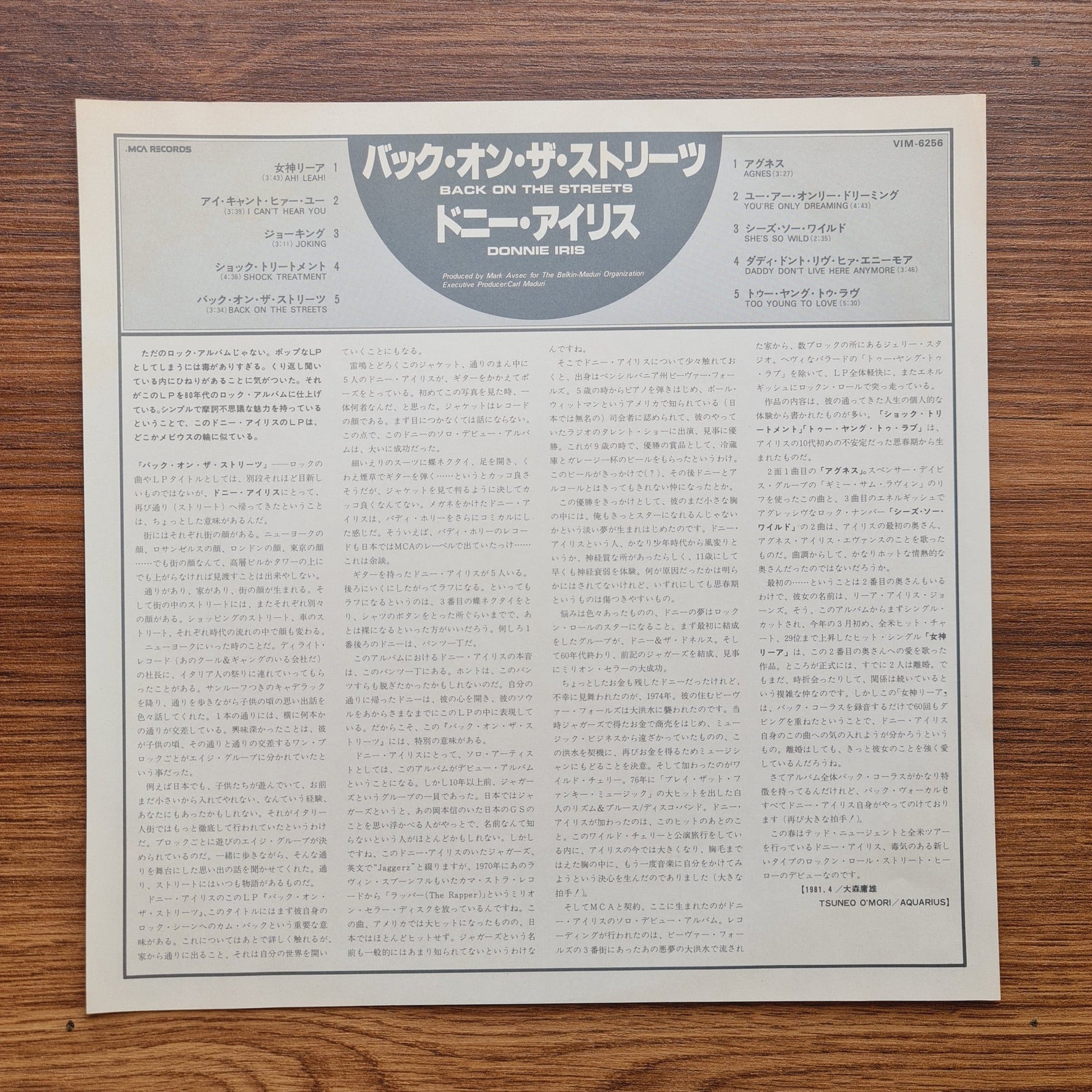 Donnie Iris – Back On The Streets Only Japan Vinyl