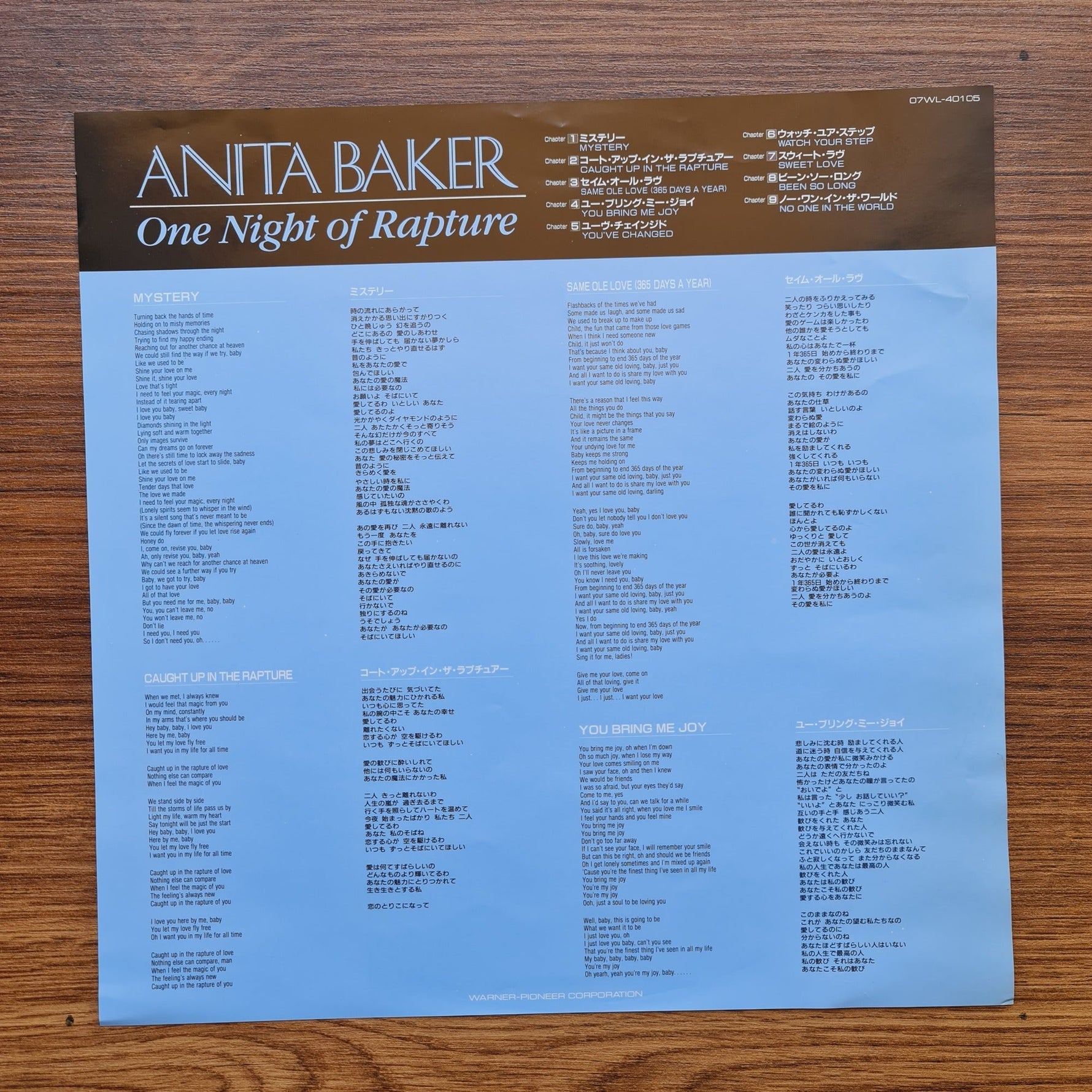 Anita Baker – One Night Of Rapture LaserDisc Only Japan Vinyl