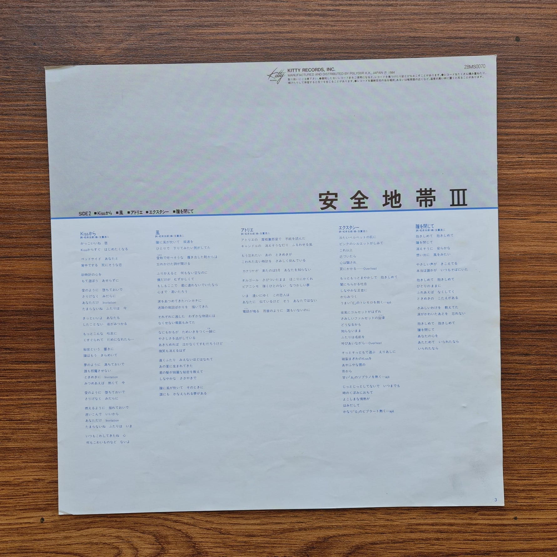 Anzen Chitai - I Want To Hug You / Safety Zone III Only Japan Vinyl