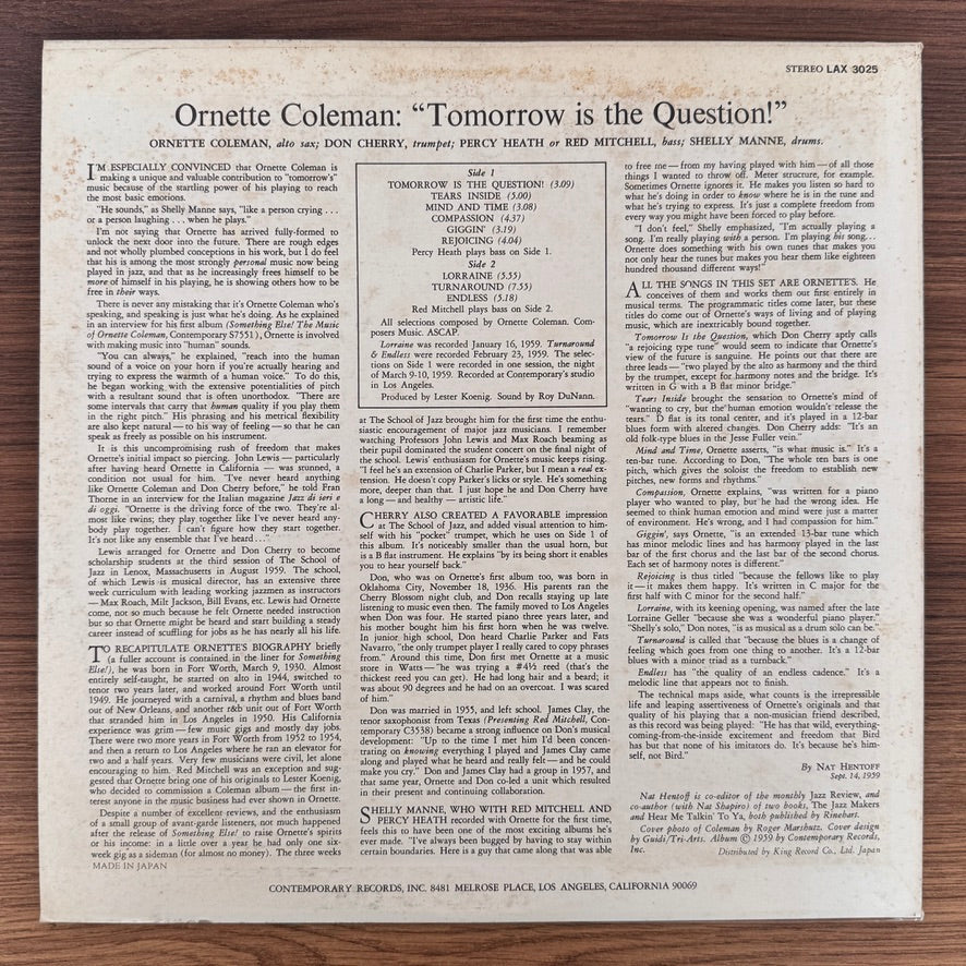 Ornette Coleman – Tomorrow Is The Question! Japan Vinyl