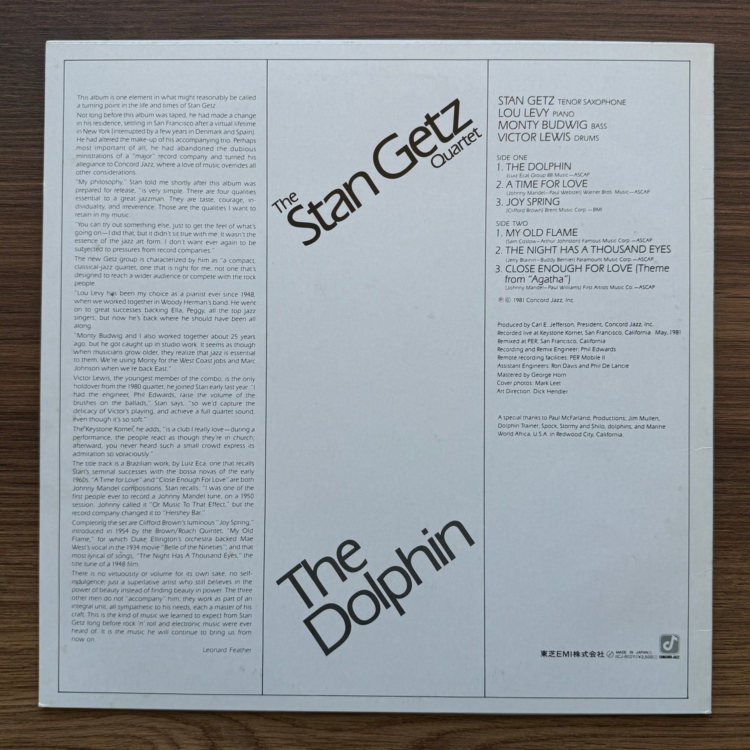 The Stan Getz Quartet – The Dolphin 33'lük LP PLAK Japan Vinyl