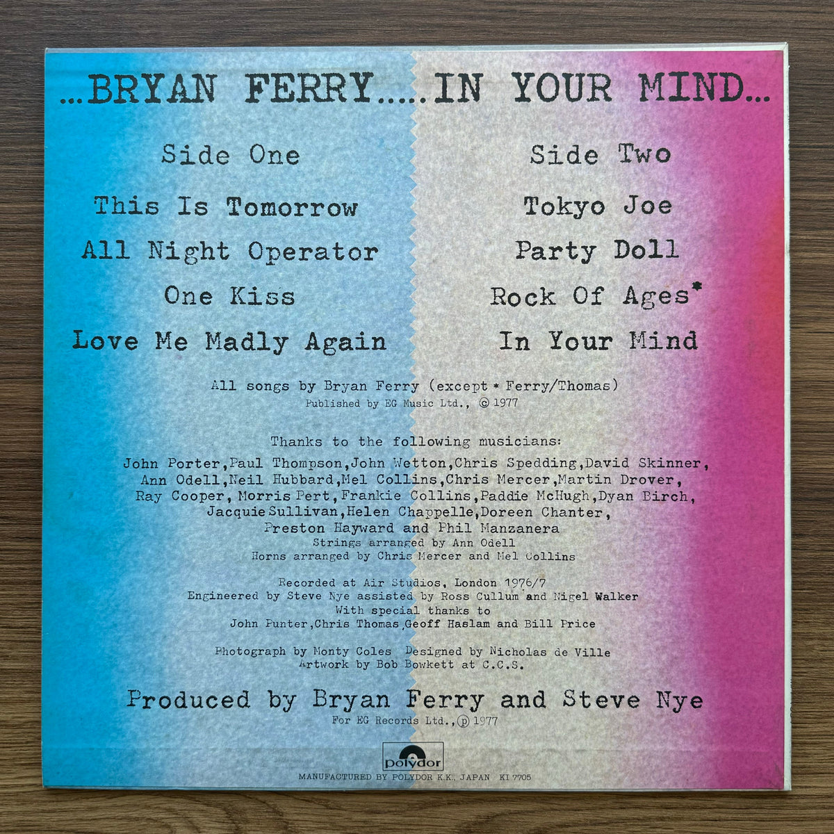Bryan Ferry – In Your Mind 33'lük LP PLAK Japan Vinyl