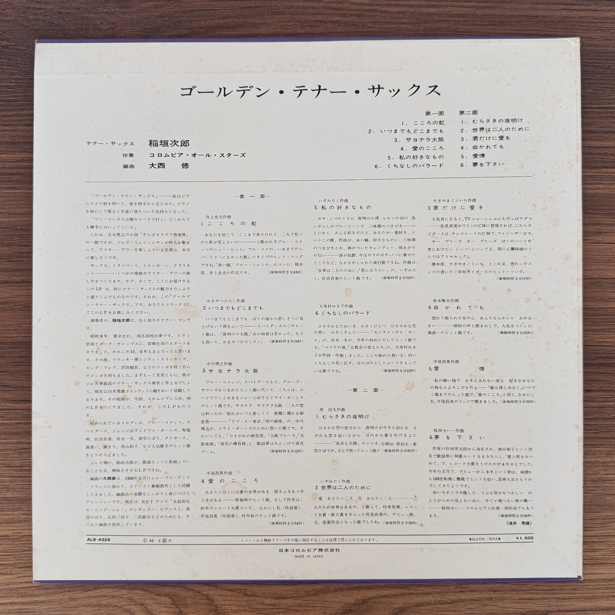 Jiro Inagaki – Golden Tenor Sax Japan Vinyl