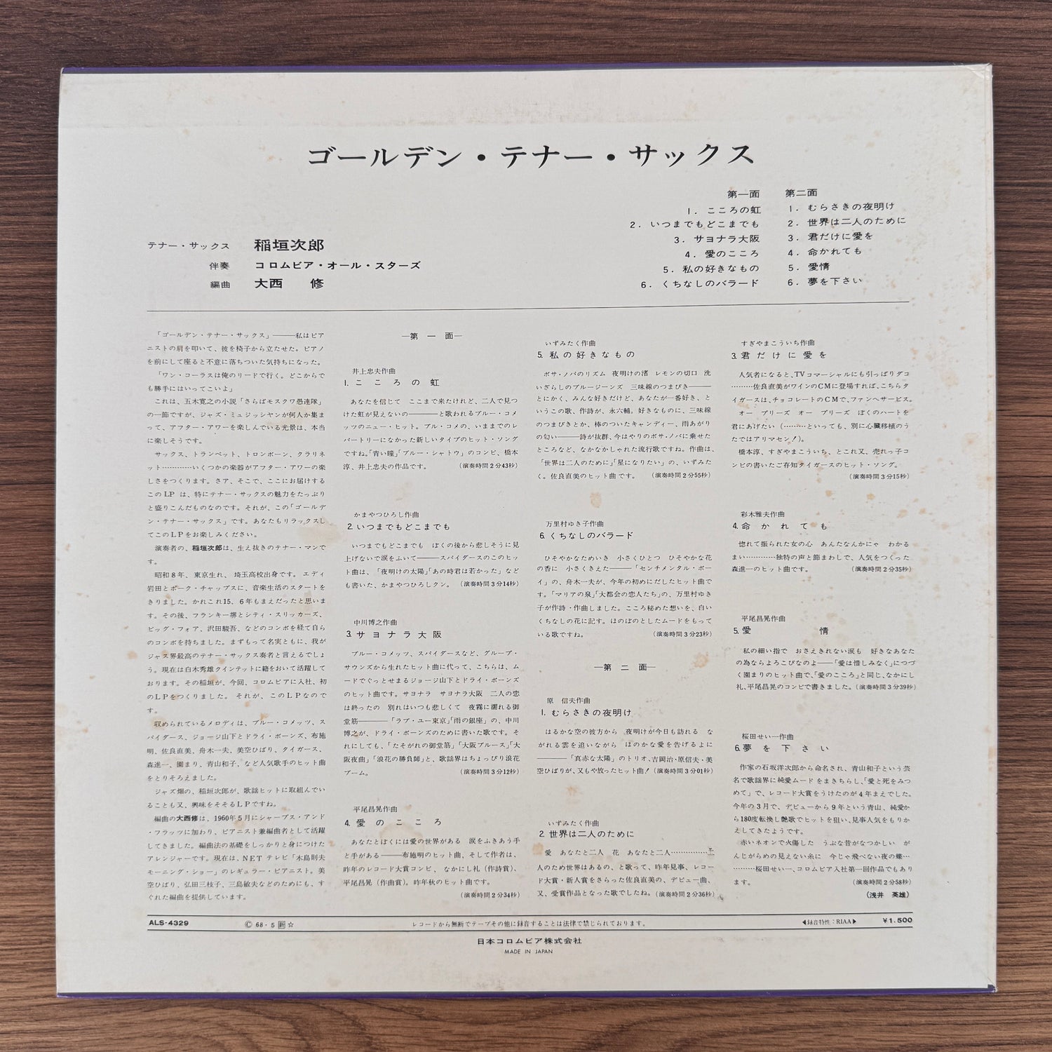 Jiro Inagaki – Golden Tenor Sax Japan Vinyl