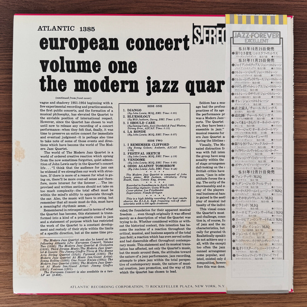 The Modern Jazz Quartet – European Concert: Volume One Japan Vinyl