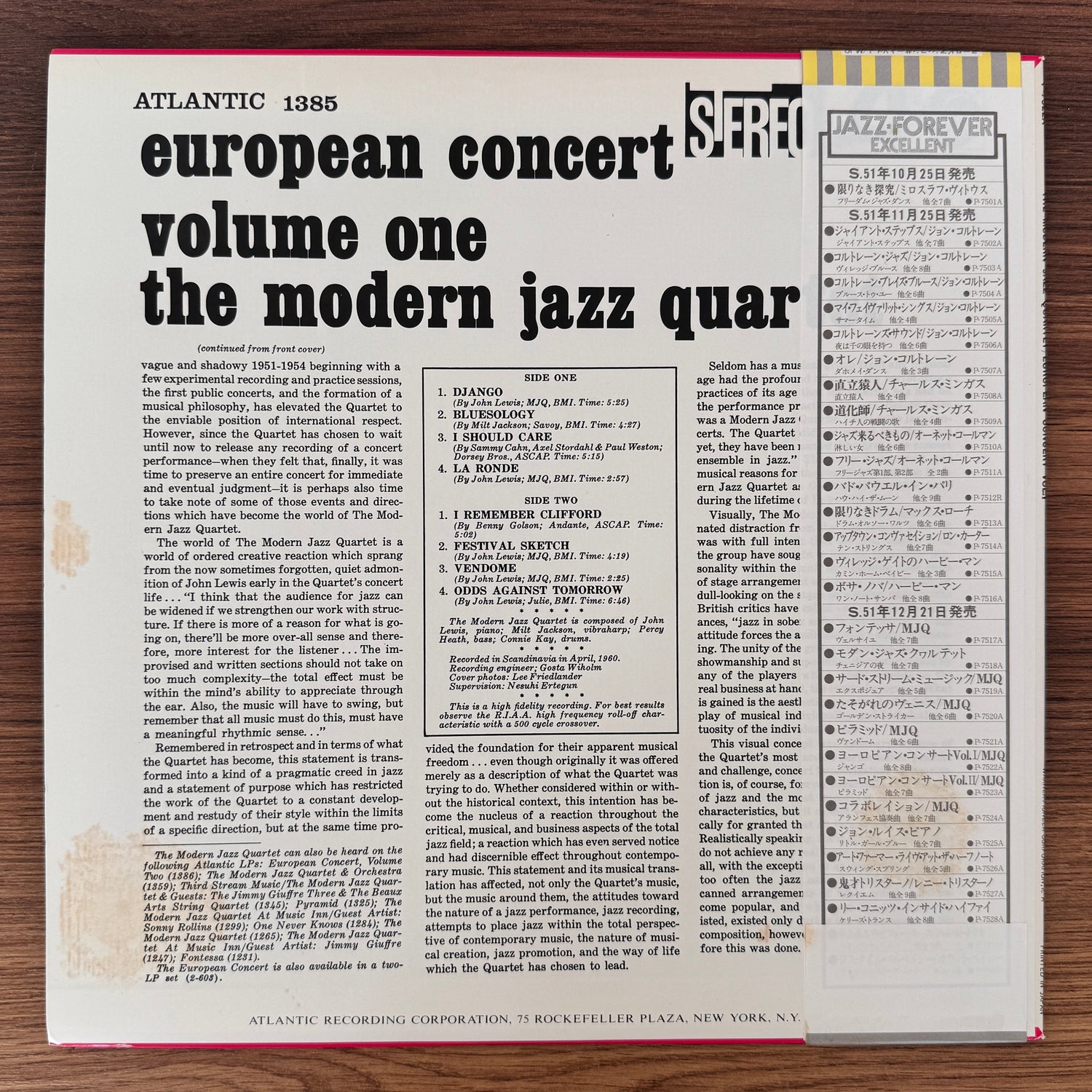 The Modern Jazz Quartet – European Concert: Volume One Japan Vinyl