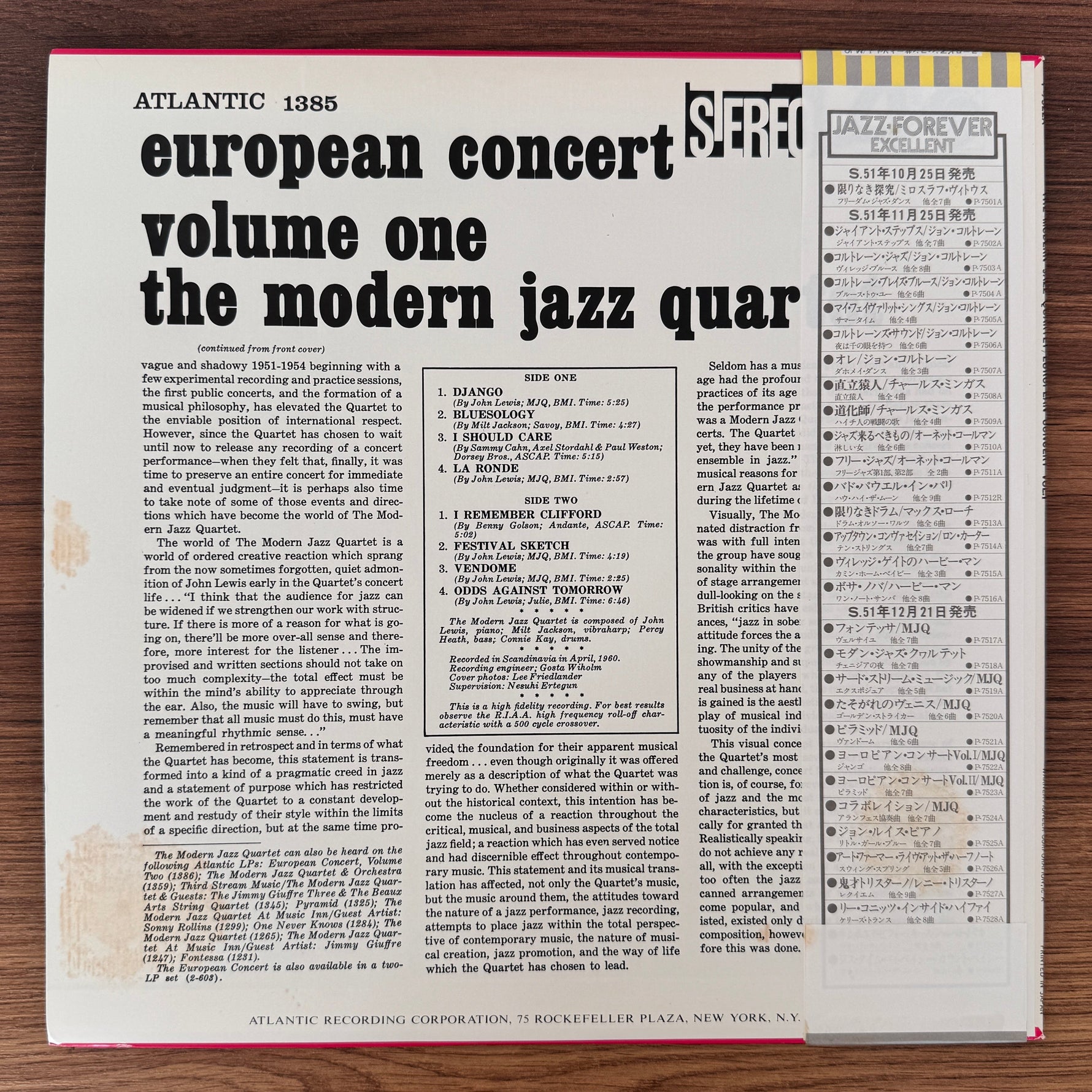 The Modern Jazz Quartet – European Concert: Volume One Japan Vinyl