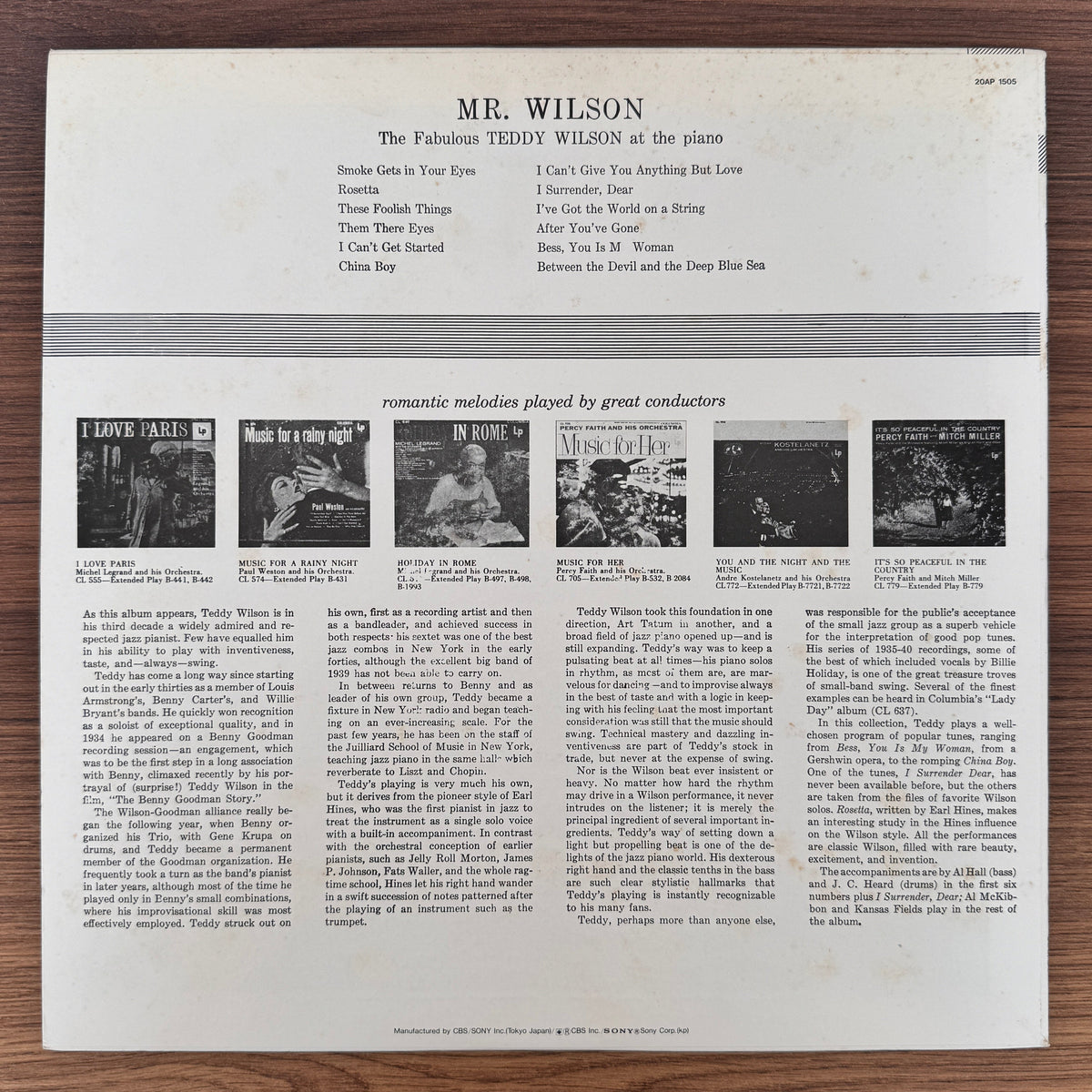 Teddy Wilson – Mr. Wilson (The Fabulous Teddy Wilson At The Piano) Japan Vinyl