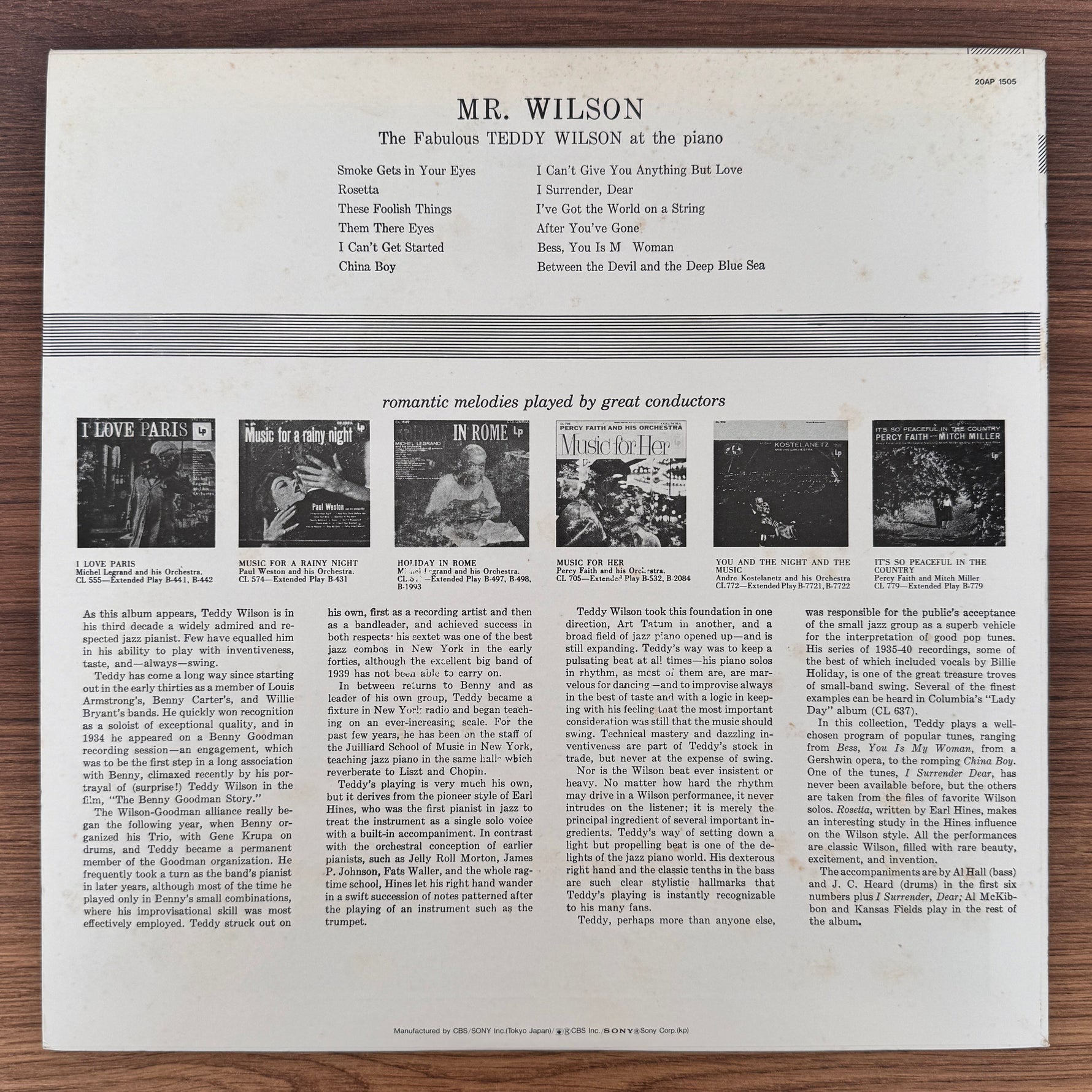 Teddy Wilson – Mr. Wilson (The Fabulous Teddy Wilson At The Piano) Japan Vinyl