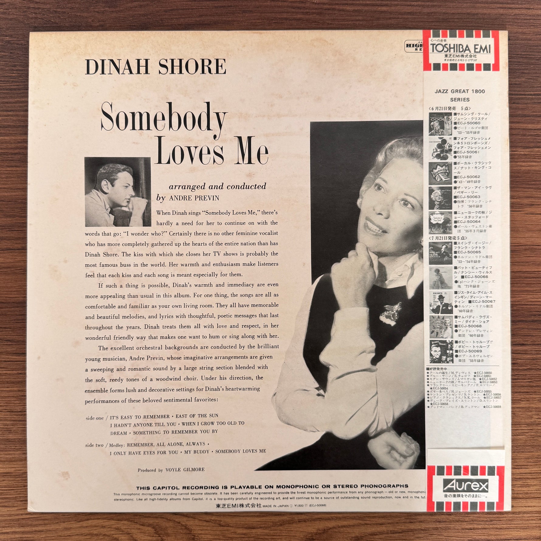 Dinah Shore, André Previn And His Orchestra – Somebody Loves Me Only Japan Vinyl