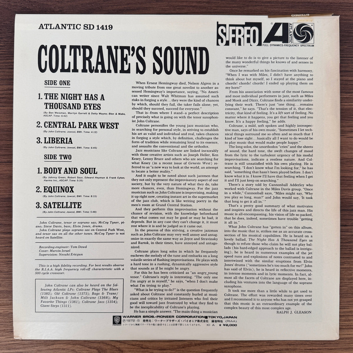John Coltrane – Coltrane's Sound Japan Vinyl