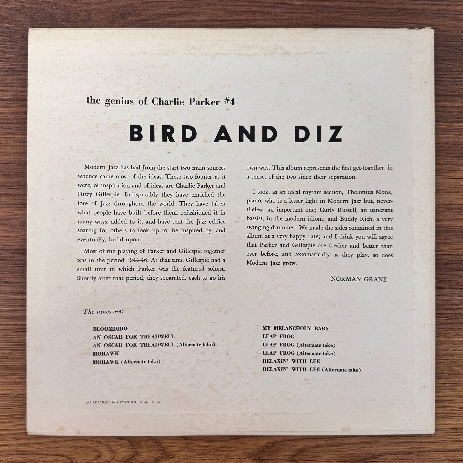 Charlie Parker And Dizzy Gillespie – Bird And Diz Only Japan Vinyl