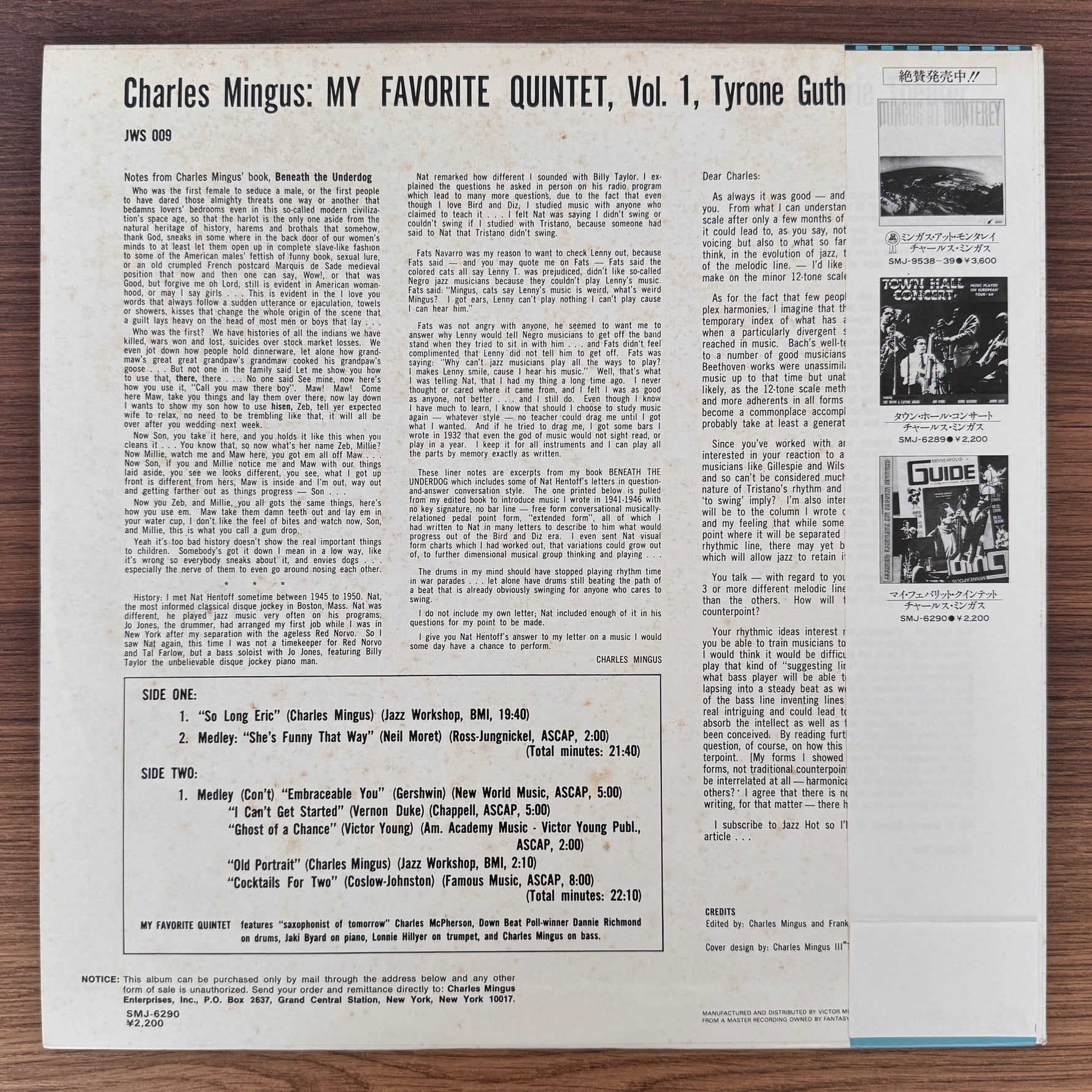 Charles Mingus – My Favorite Quintet Japan Vinyl