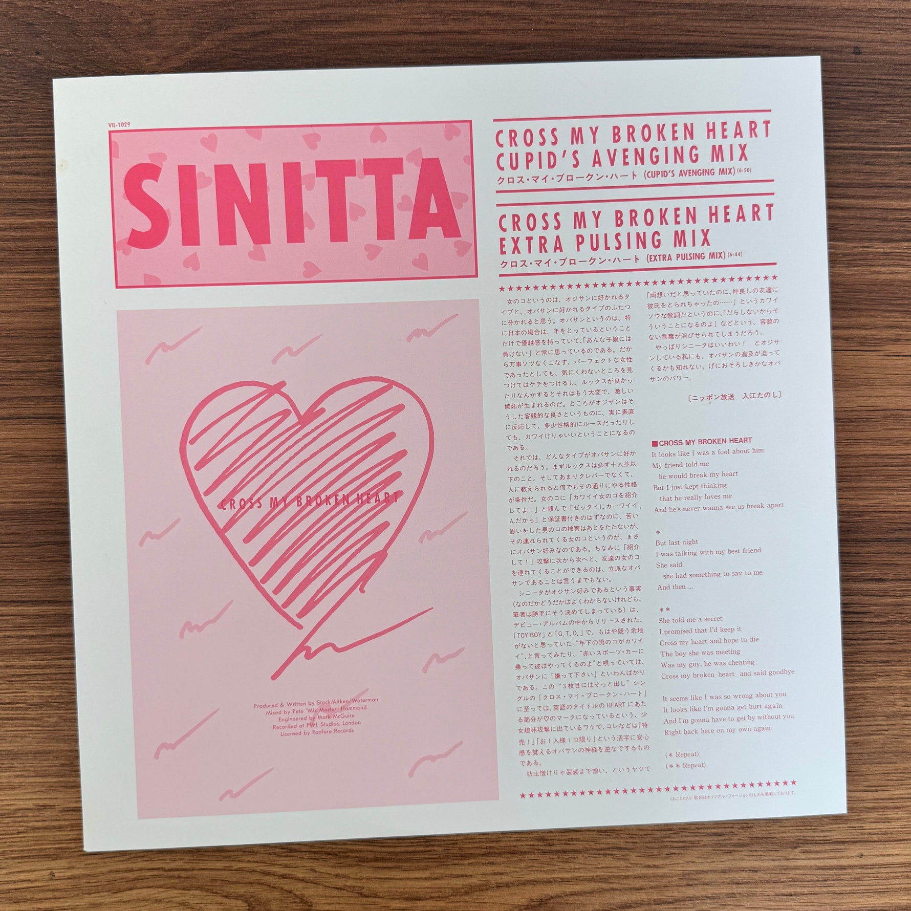 Sinitta – Cross My Broken Heart Japan Vinyl