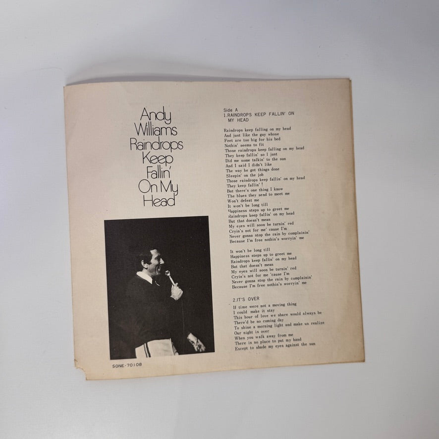 Andy Williams – Raindrops Keep Fallin' On My Head / It's Over / Long Time Blues / Bridge Over Troubled Water Japan Vinyl