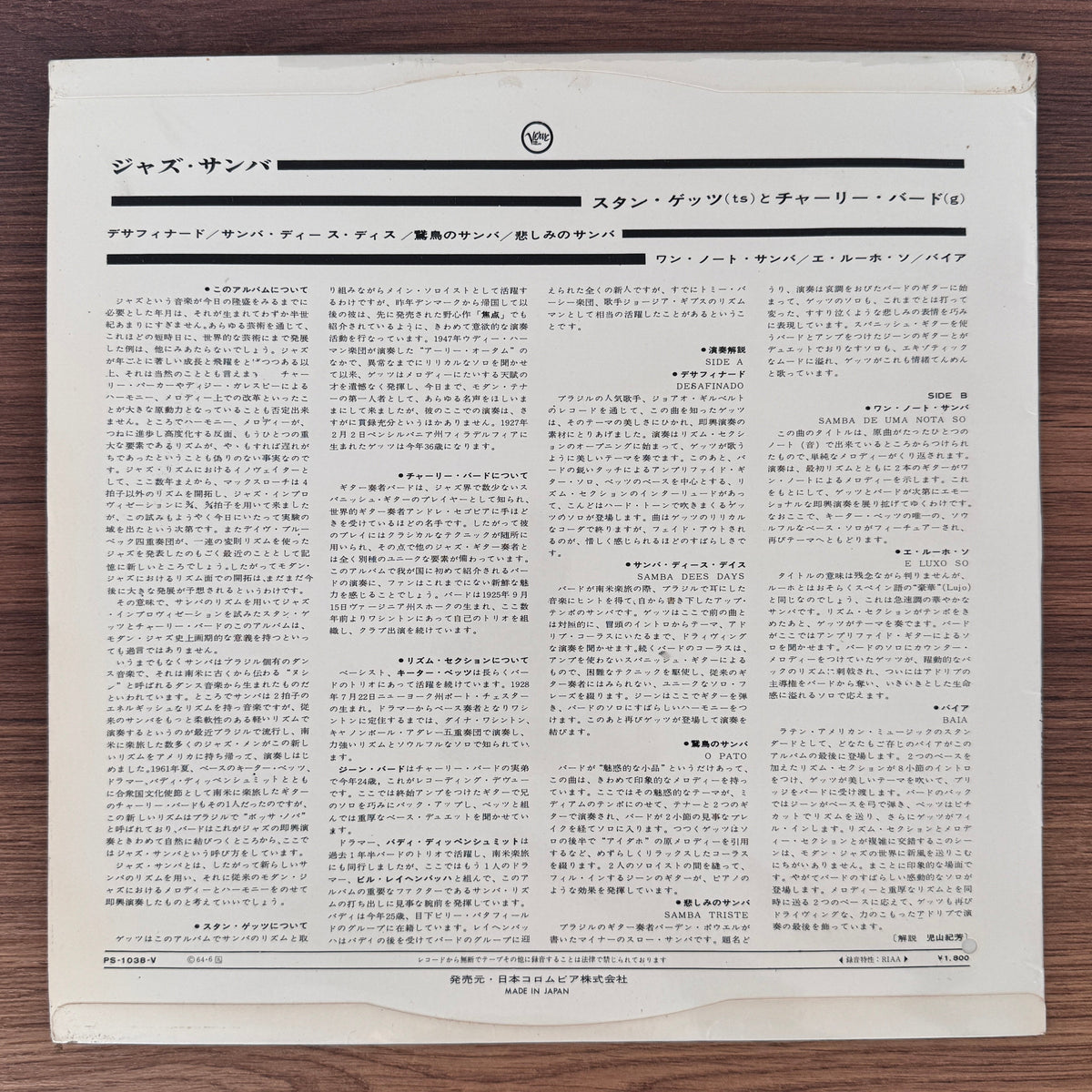 Stan Getz & Charlie Byrd – Jazz Samba Japan Vinyl