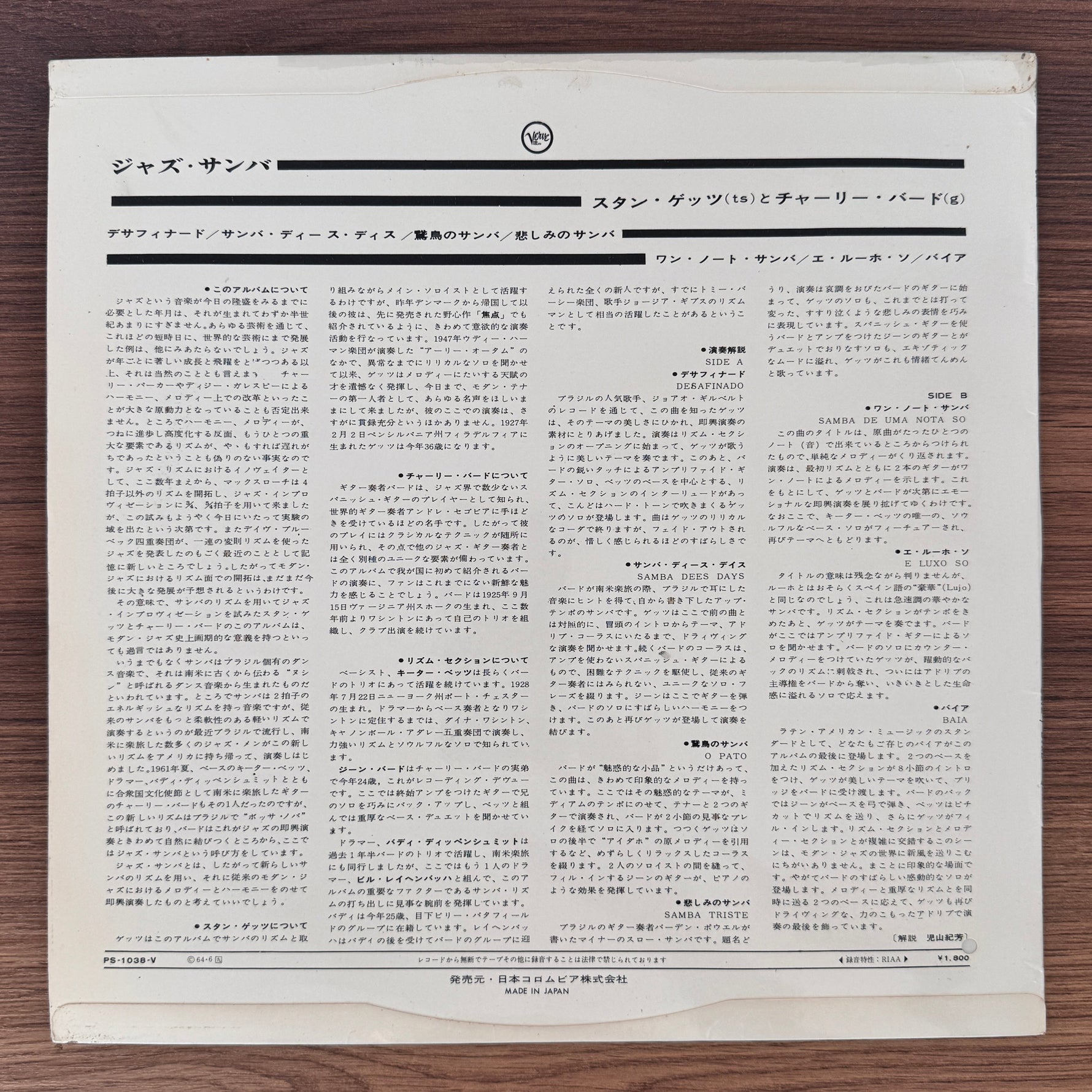 Stan Getz & Charlie Byrd – Jazz Samba Japan Vinyl