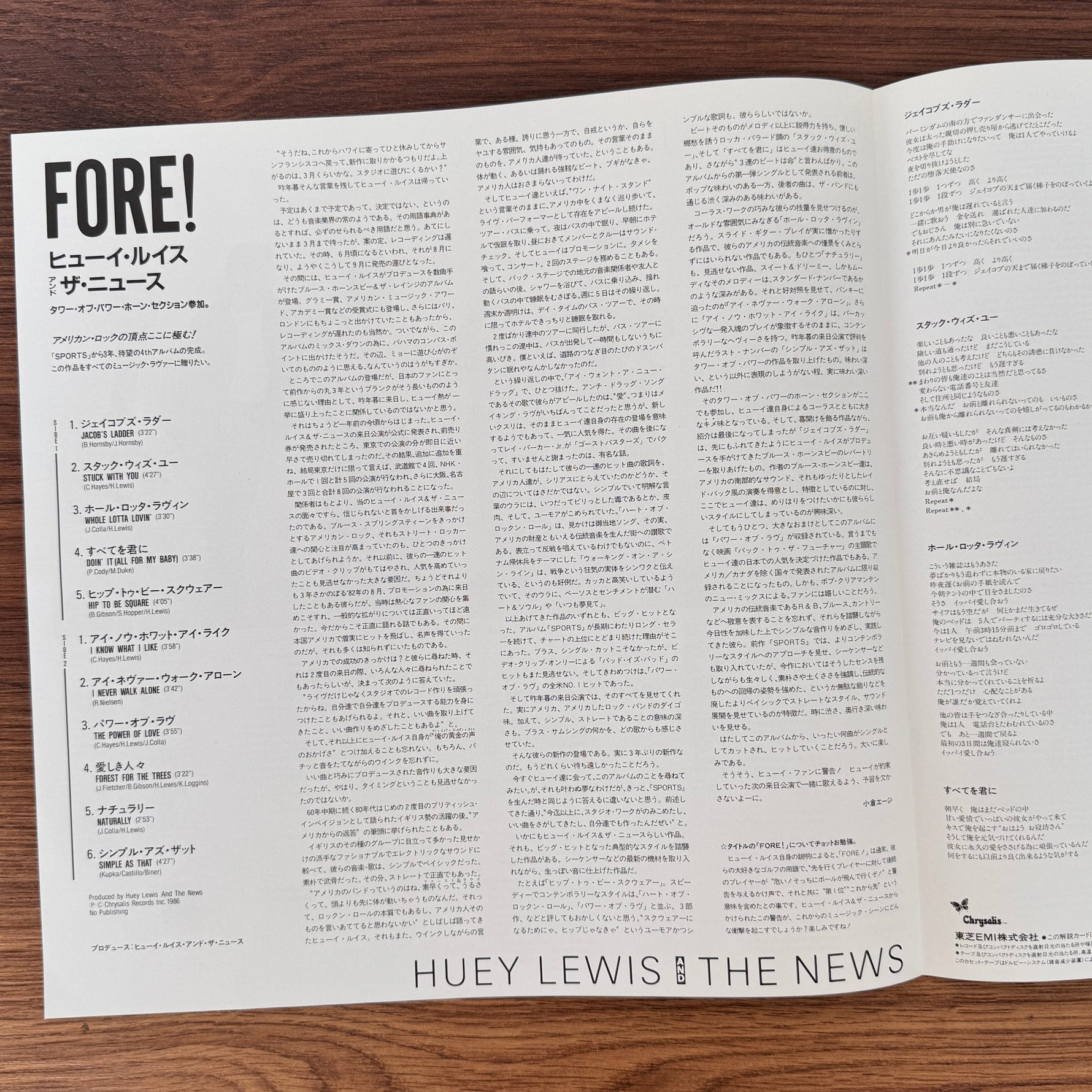 Huey Lewis And The News – Fore! Japan Vinyl