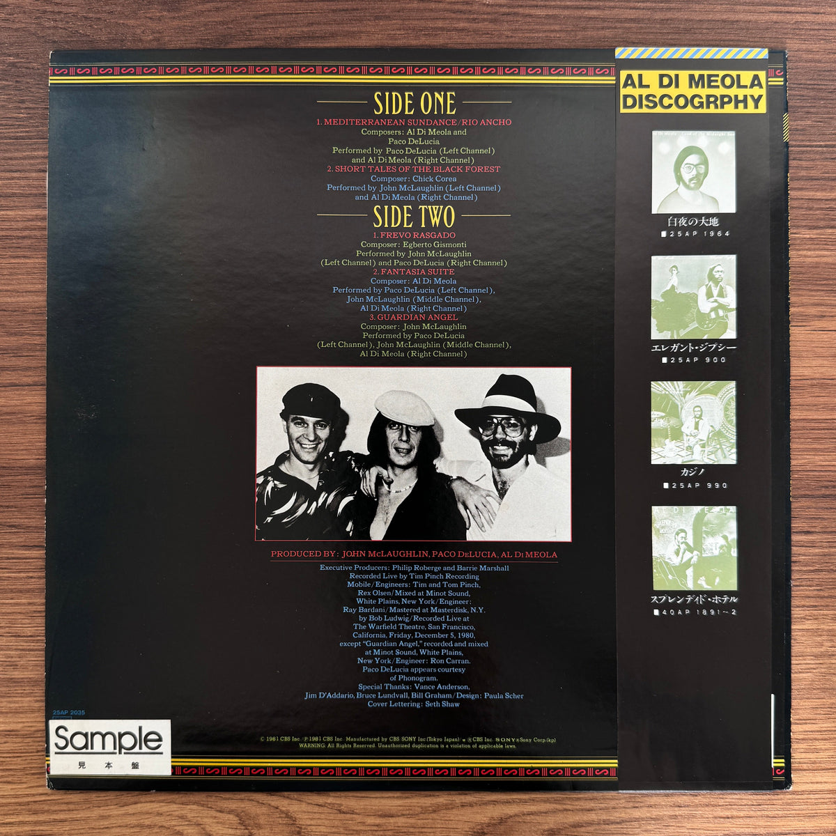 Al Di Meola / John McLaughlin / Paco De Lucía – Friday Night In San Francisco Only Japan Vinyl