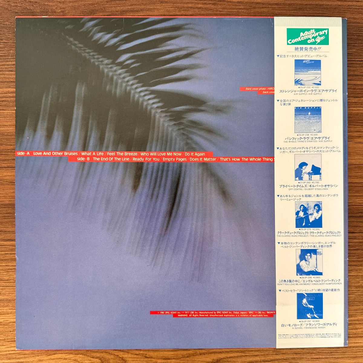 Air Supply – Love And Other Bruises Japan Vinyl