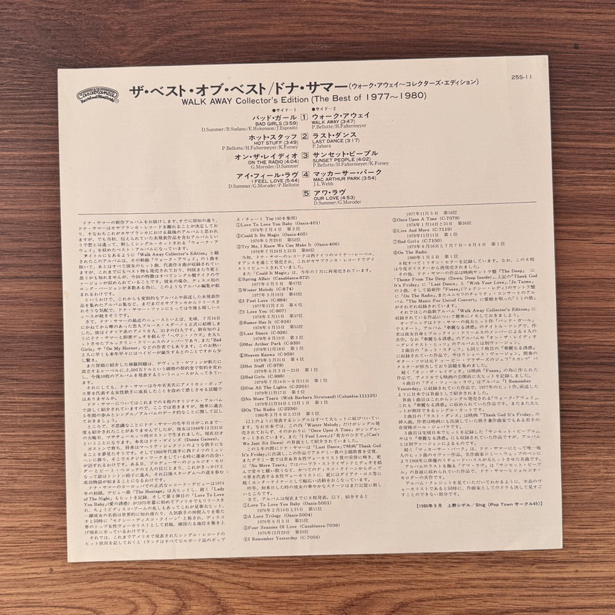 Donna Summer – Walk Away Collector's Edition (The Best Of 1977-1980) Japan Vinyl