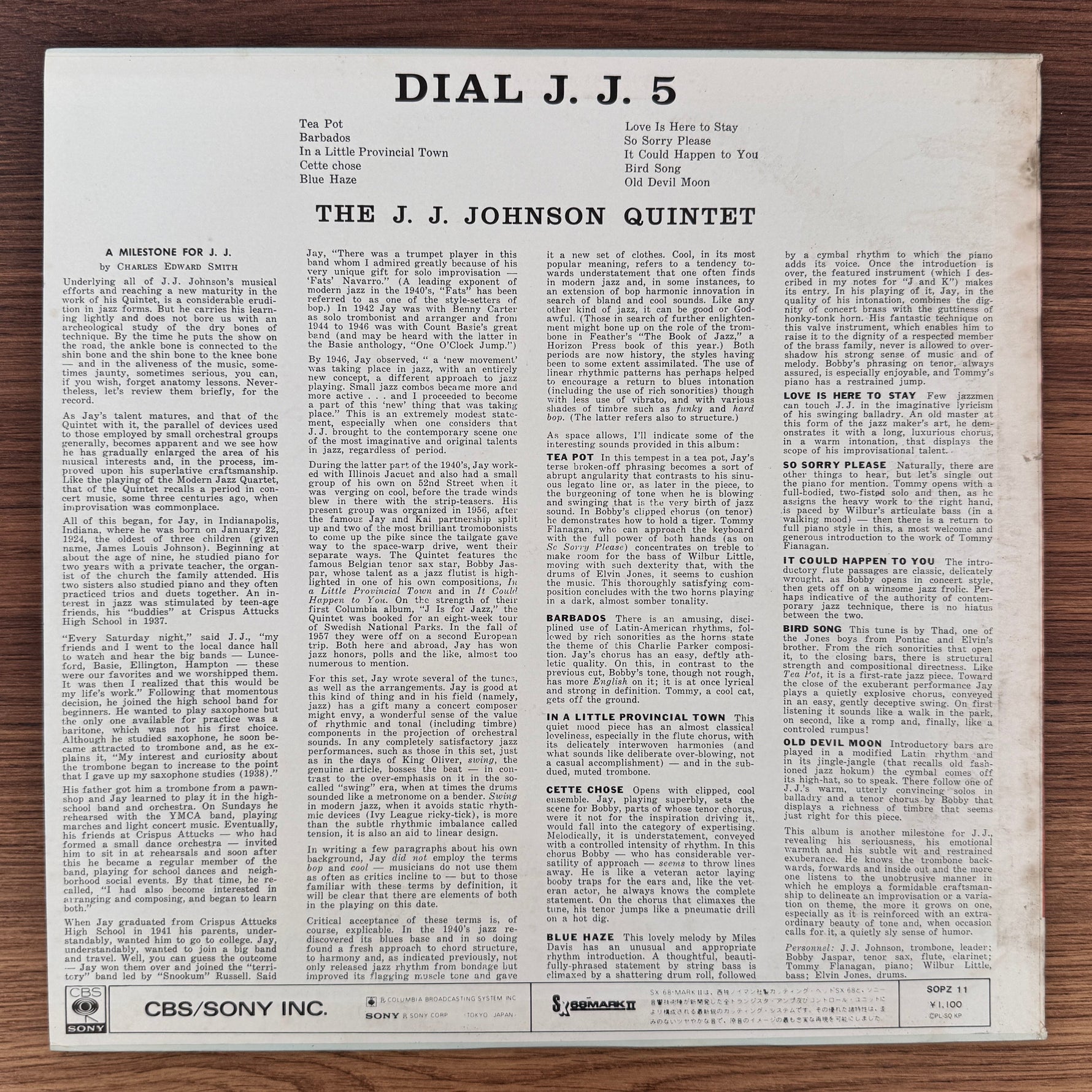 The J.J. Johnson Quintet – Dial J.J. 5 Japan Vinyl