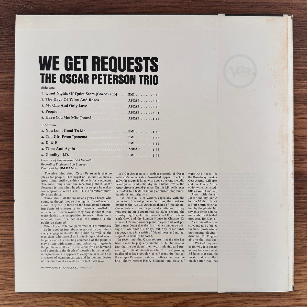 The Oscar Peterson Trio – We Get Requests Japan Vinyl