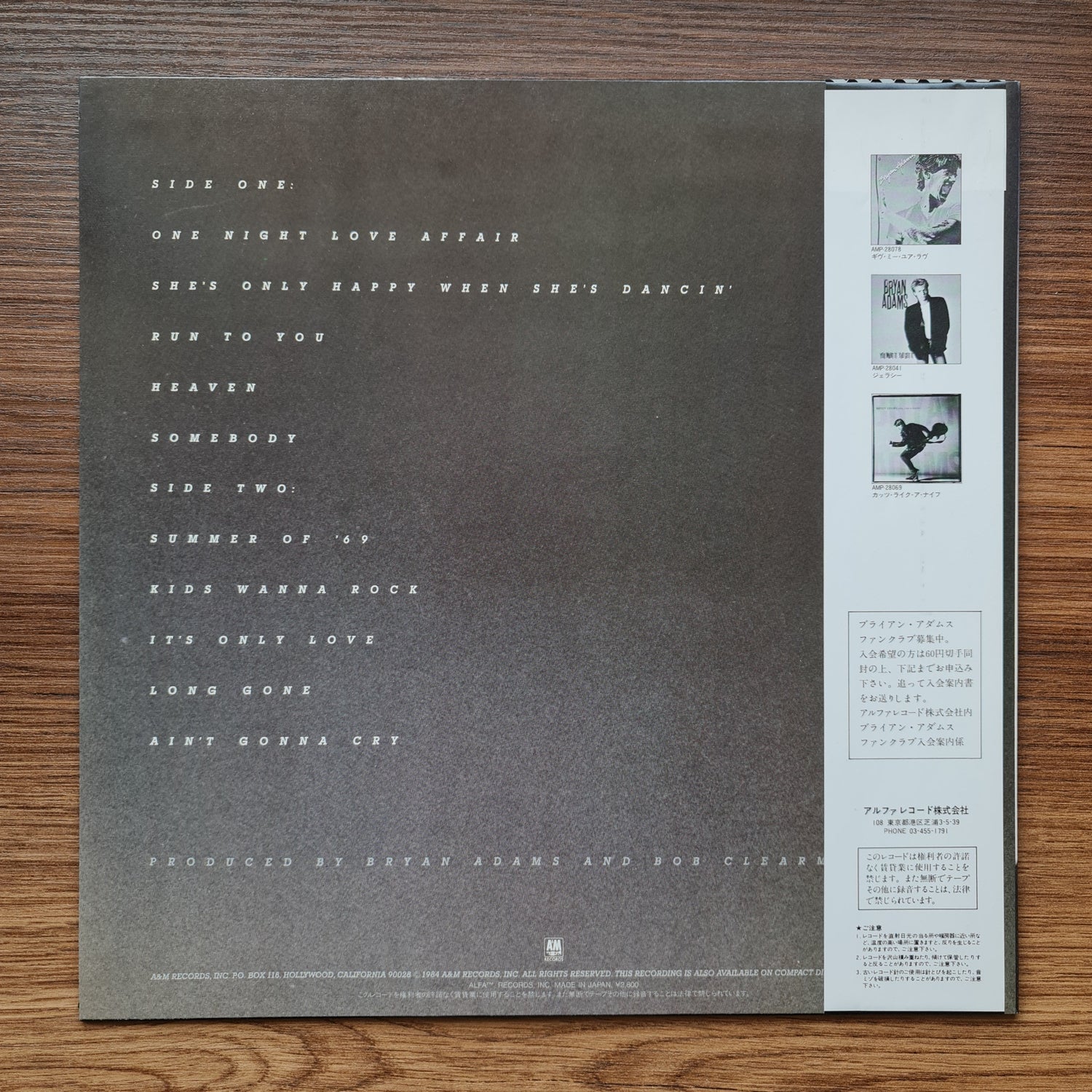Bryan Adams – Reckless 33'lük LP PLAK Japan Vinyl