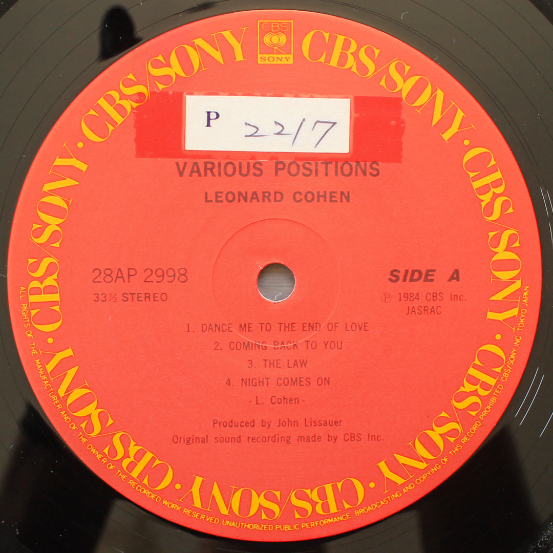 Leonard Cohen - Various Positions Japan Vinyl