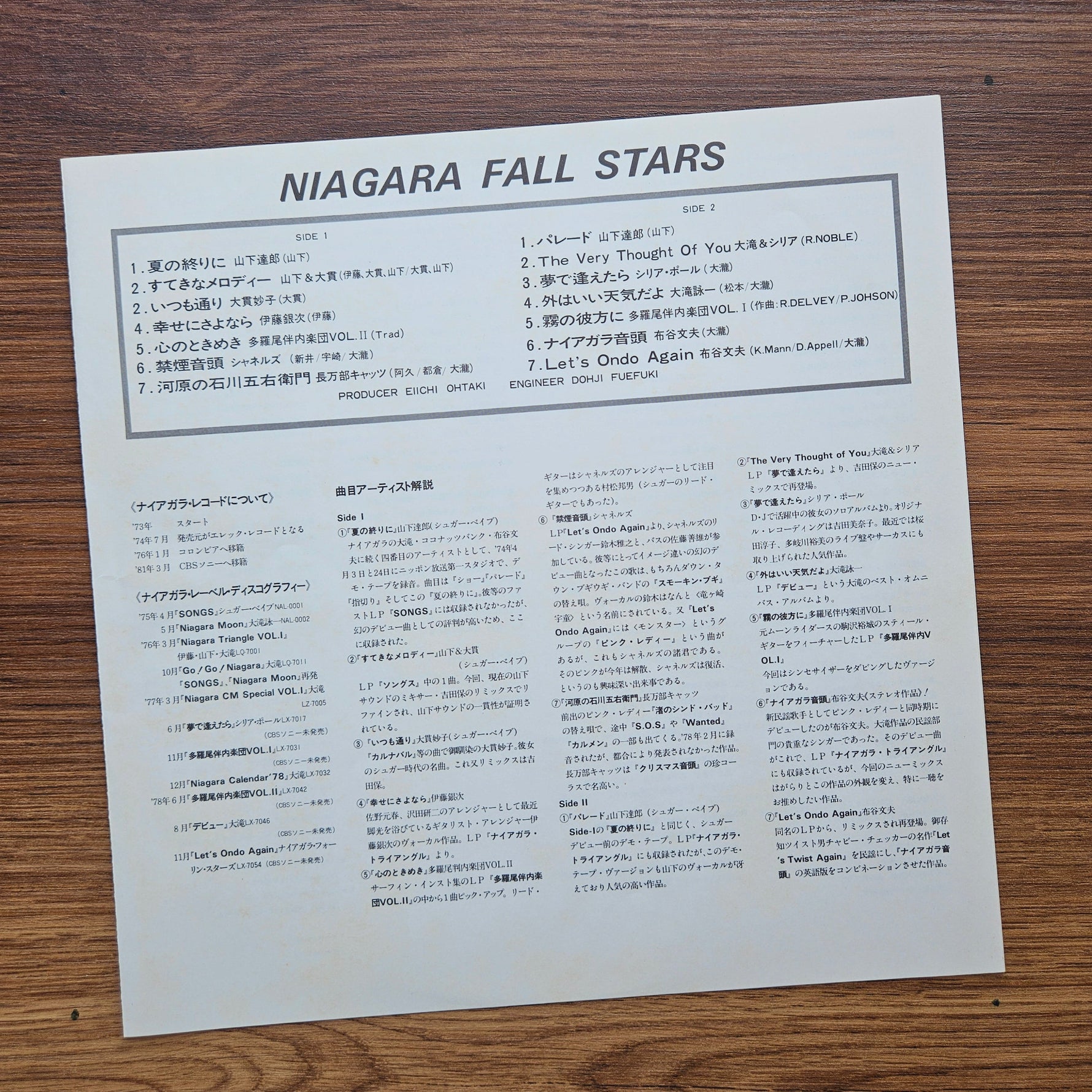 Niagara Fall Stars 33'lük LP PLAK Japan Vinyl