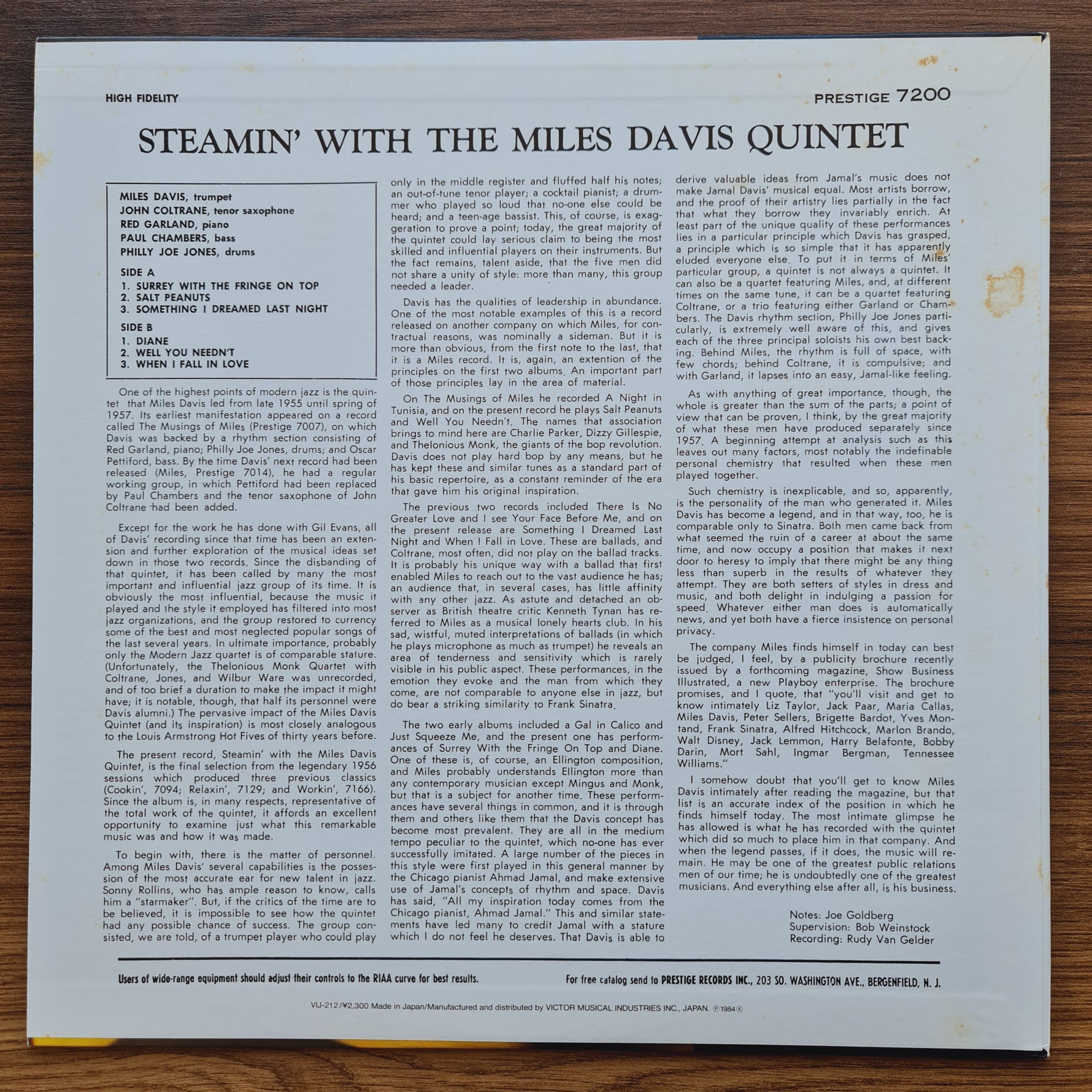 The Miles Davis Quintet – Steamin' With The Miles Davis Quintet 33'lük LP PLAK Japan Vinyl