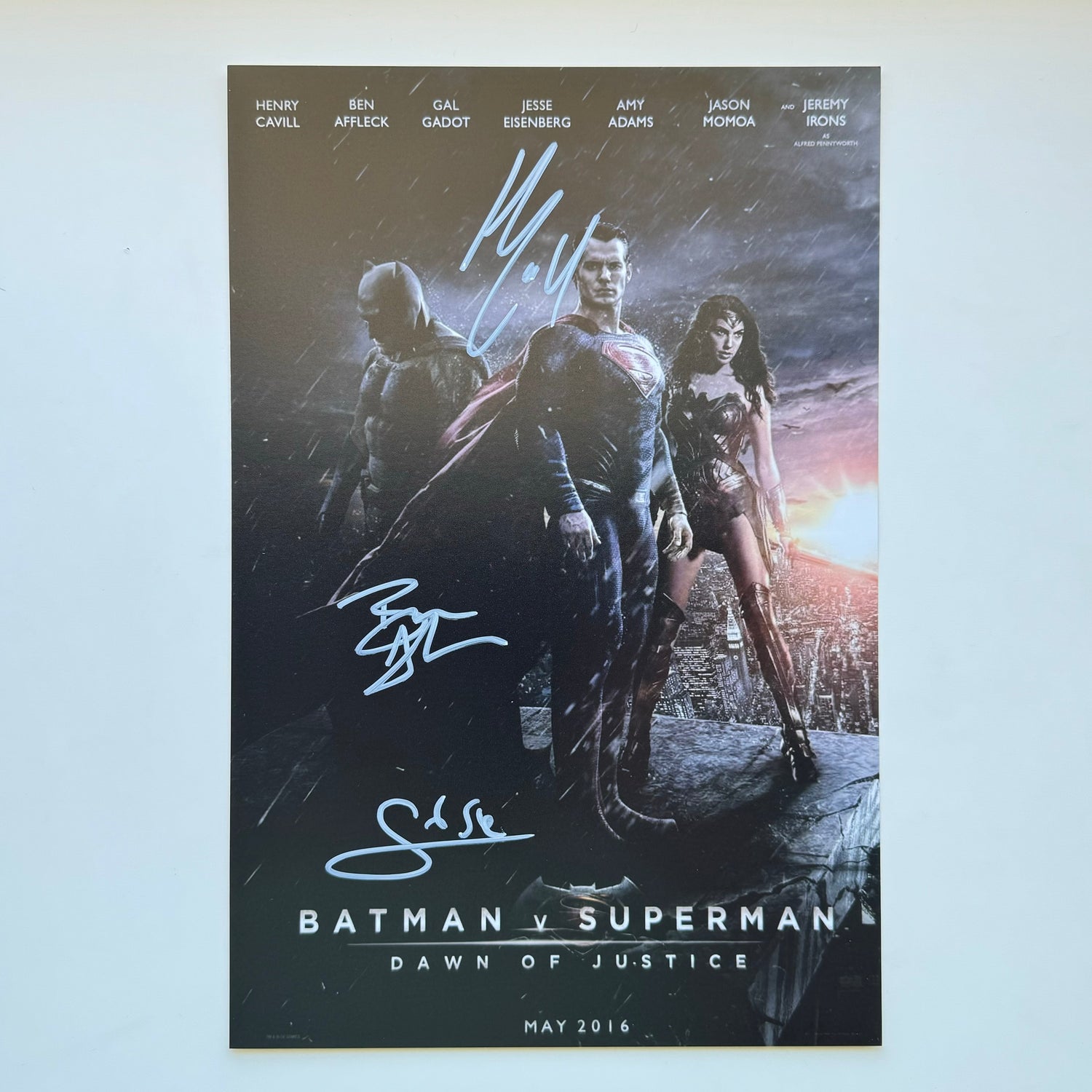 Henry Cavill, Gal Gadot & Ben Affleck 20x30 cm El İmzalı Fotoğraf(Ömür Boyu COA) Japan Vinyl
